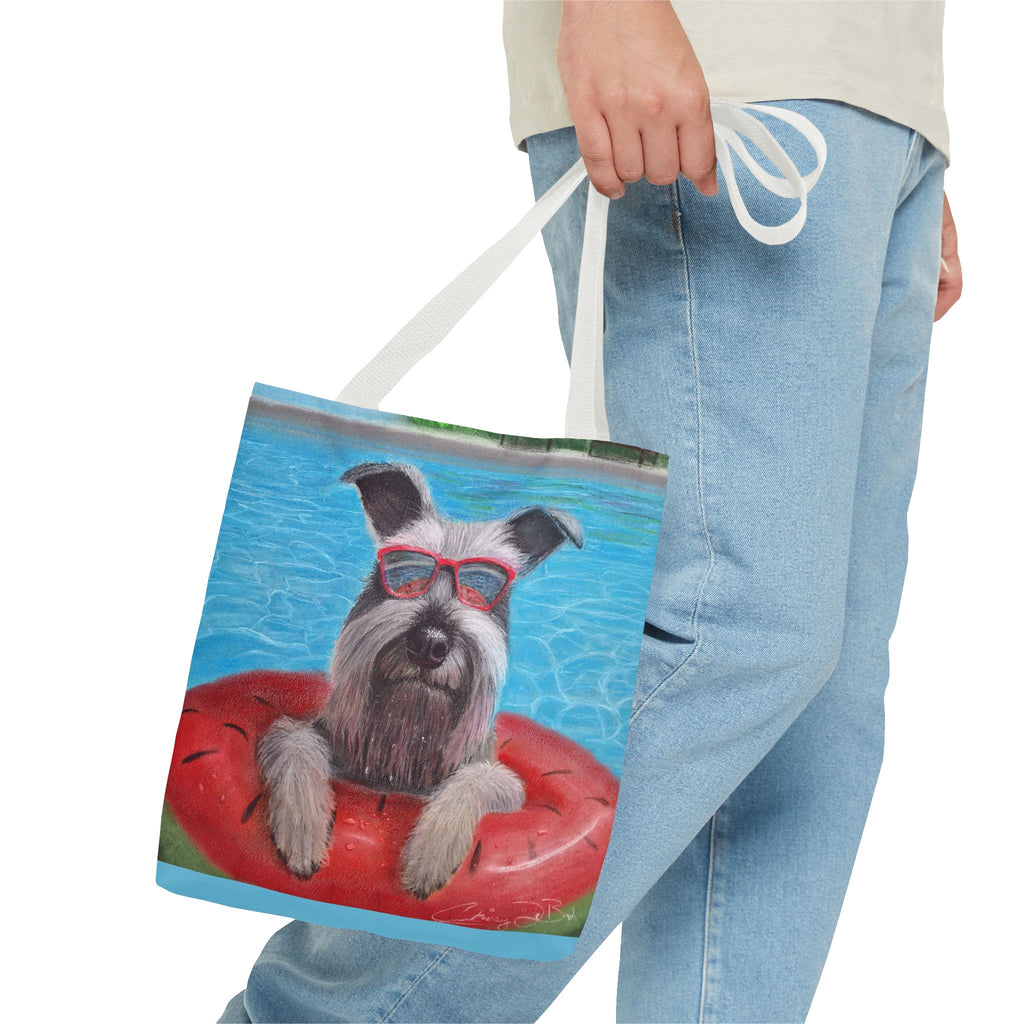 "Cool in the Pool" Schnauzer Beach Tote Bag