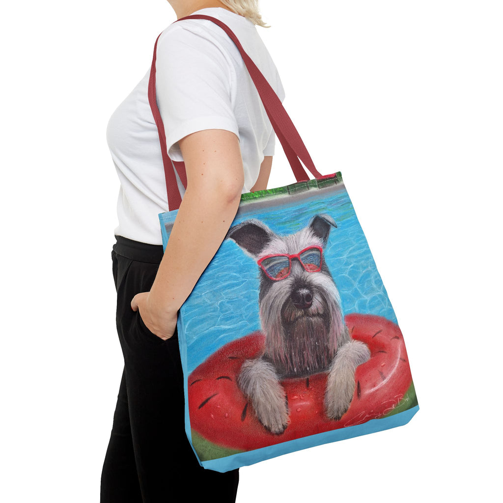 "Cool in the Pool" Schnauzer Beach Tote Bag