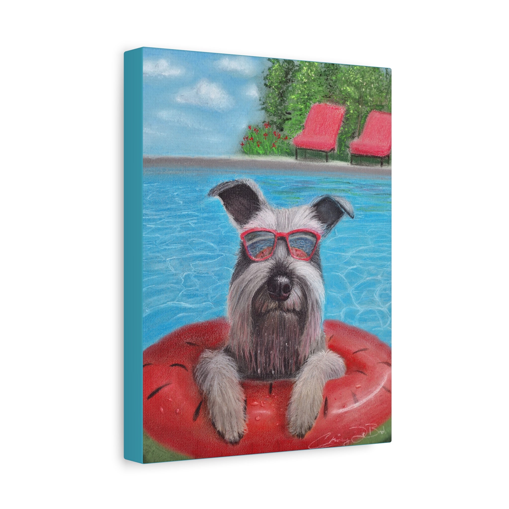 "Cool in the Pool" Canvas – Schnauzer in Sunglasses Original Wall Art