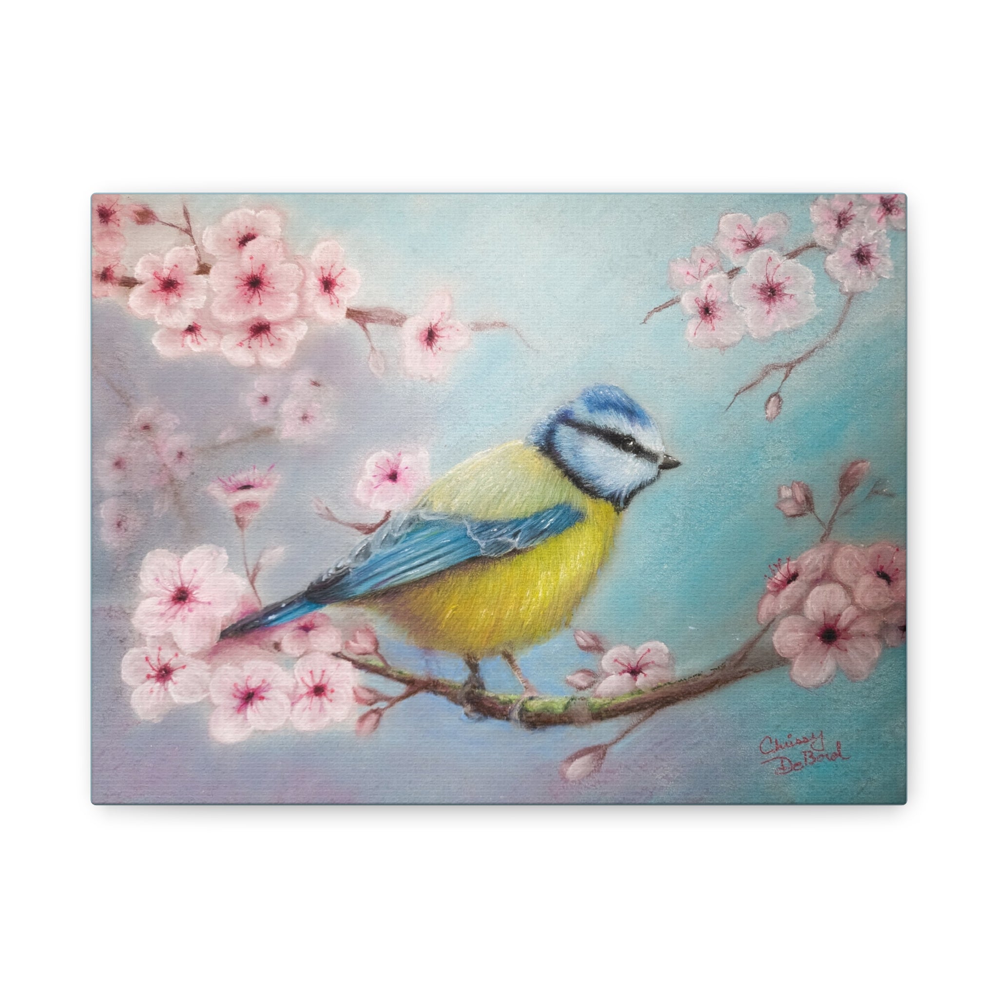 Blue Tit Bird Canvas Art — Spring Cherry Blossom Wall Decor
