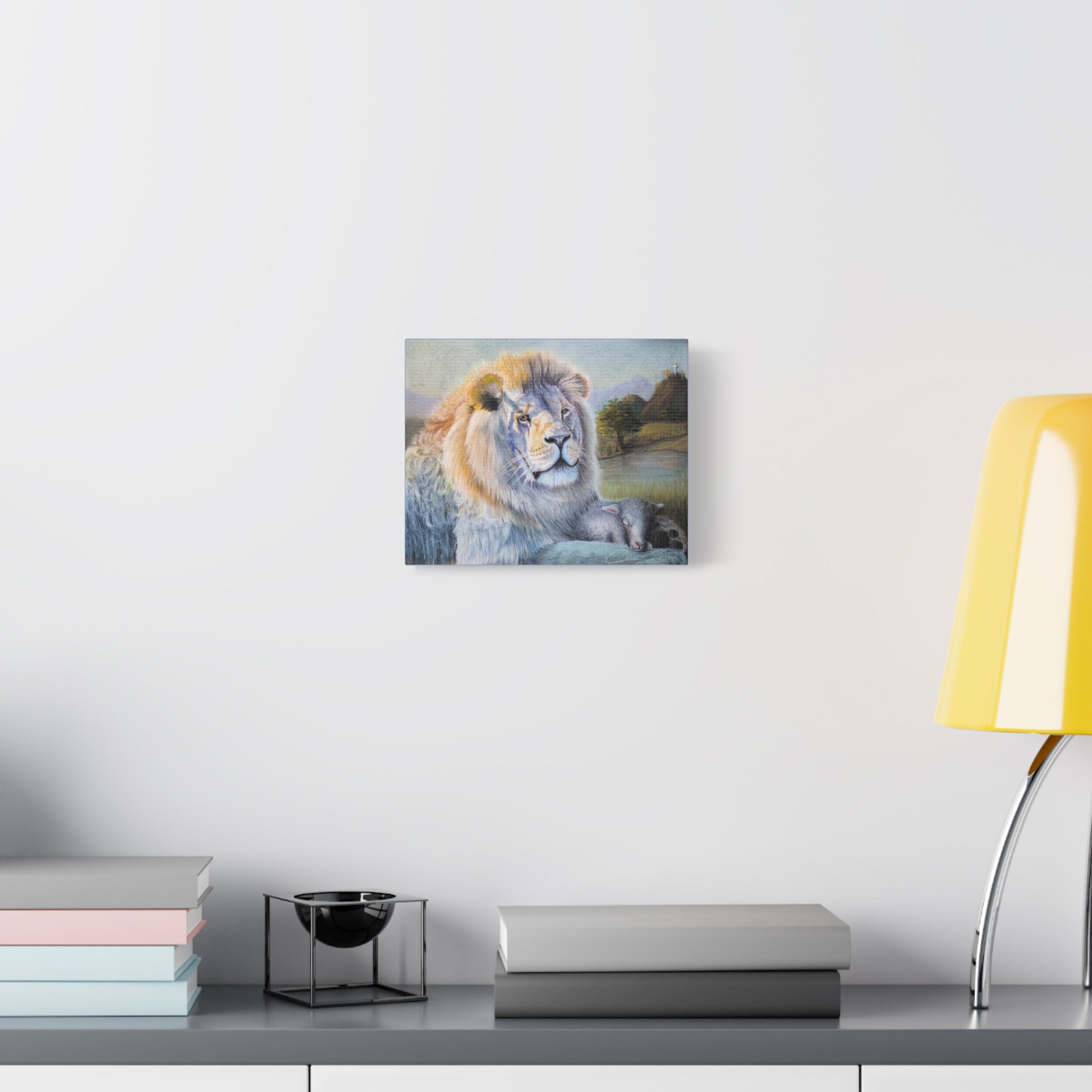 Lion and Lamb Matte Canvas Wall Art — Peaceful Religious Landscape