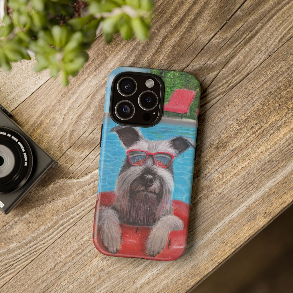 "Cool in the Pool" Phone Case — Cute Schnauzer in the Sun