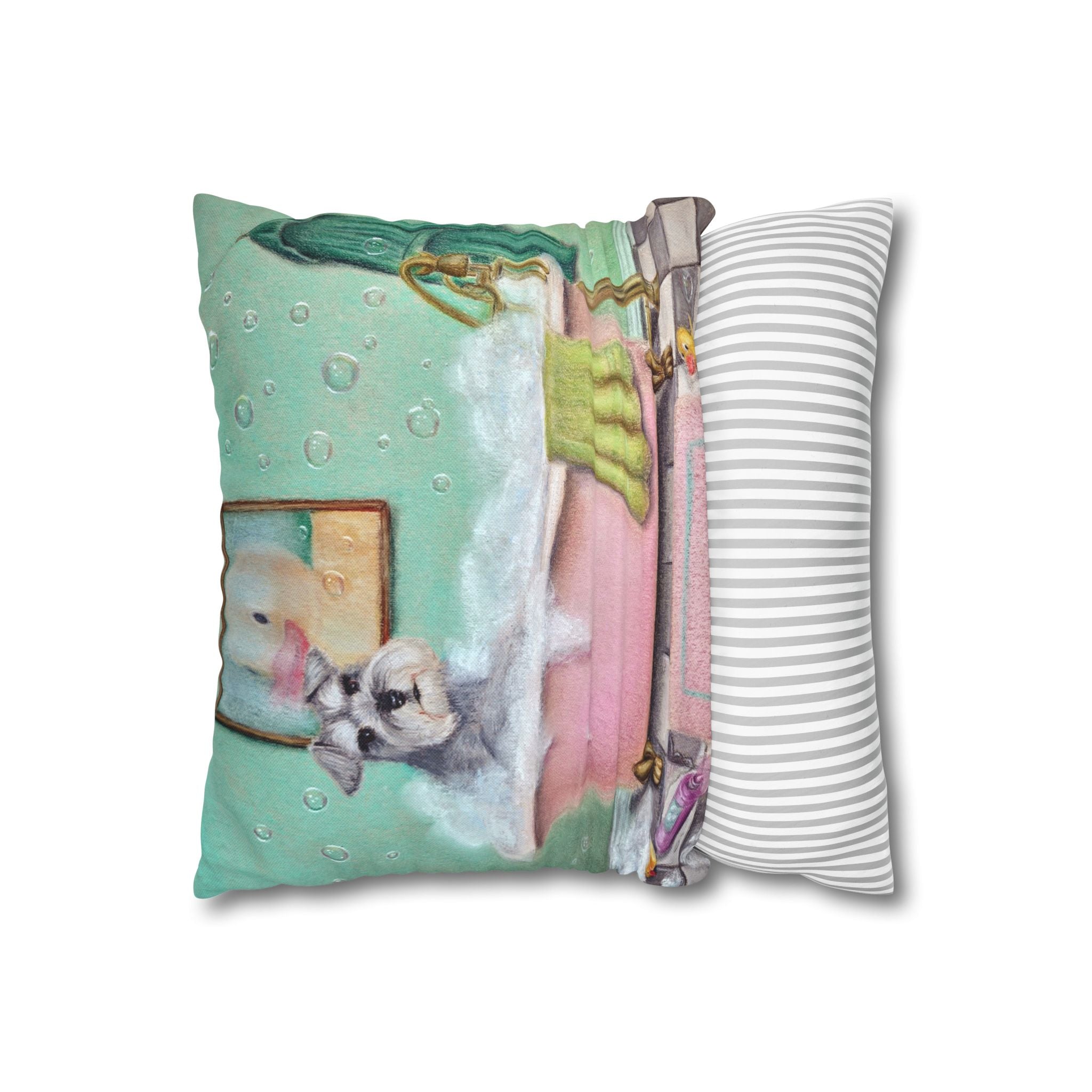 Schnauzer in Bubble Bath Decorative Pillowcase — Cute Bathroom Pet Art Throw Pillow Cover