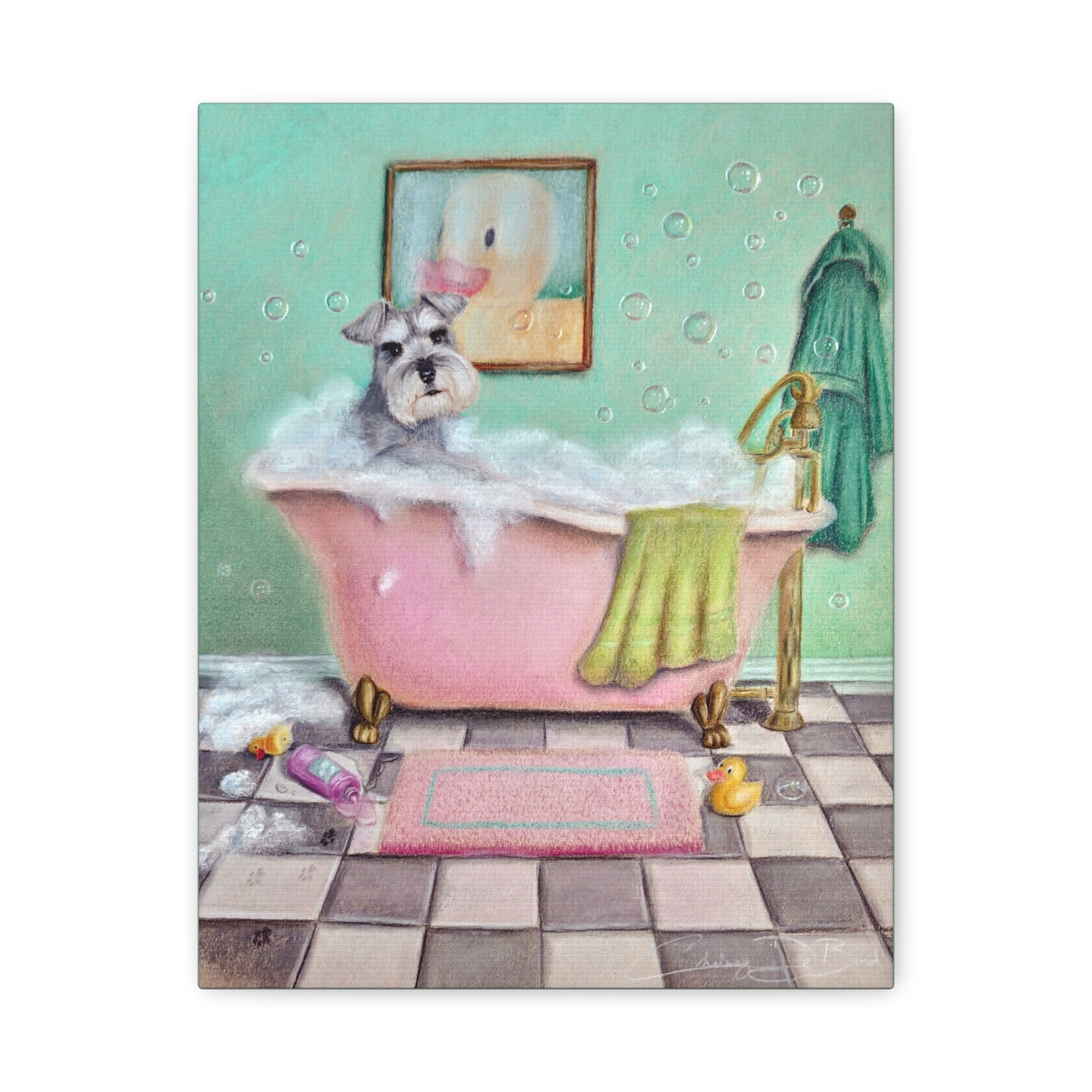 Schnauzer Bubble Bath Canvas