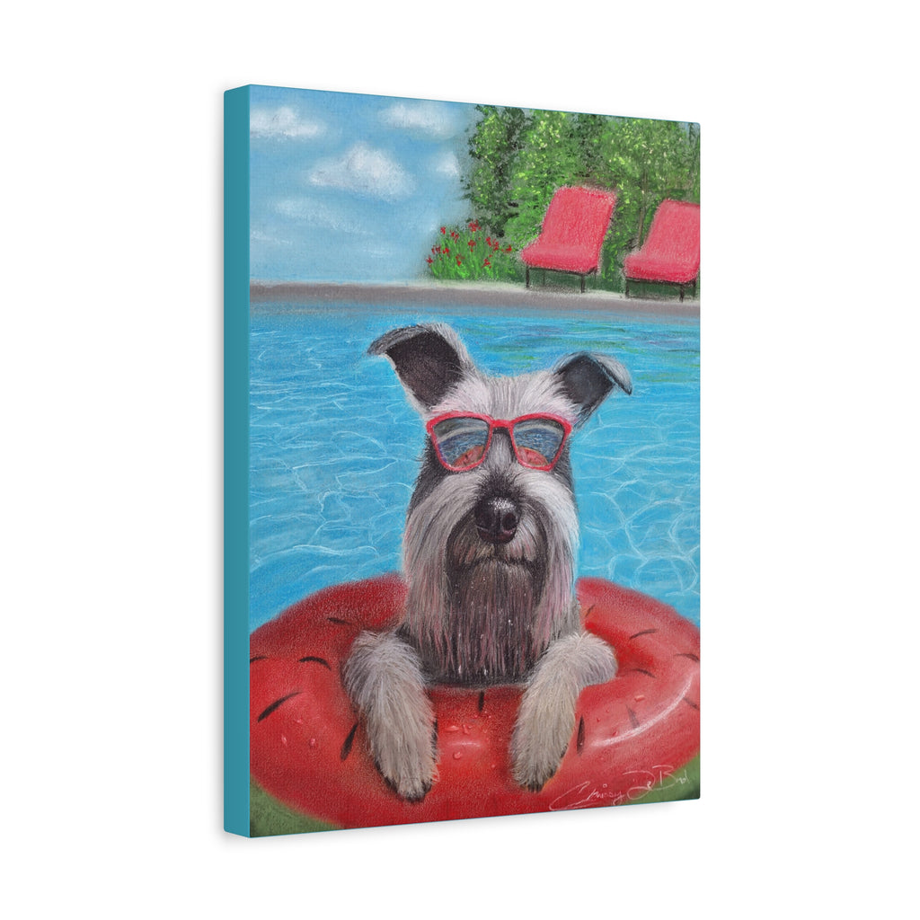 "Cool in the Pool" Canvas – Schnauzer in Sunglasses Original Wall Art