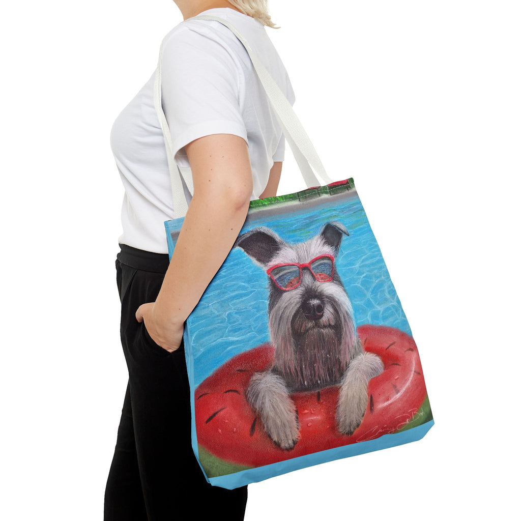 "Cool in the Pool" Schnauzer Beach Tote Bag