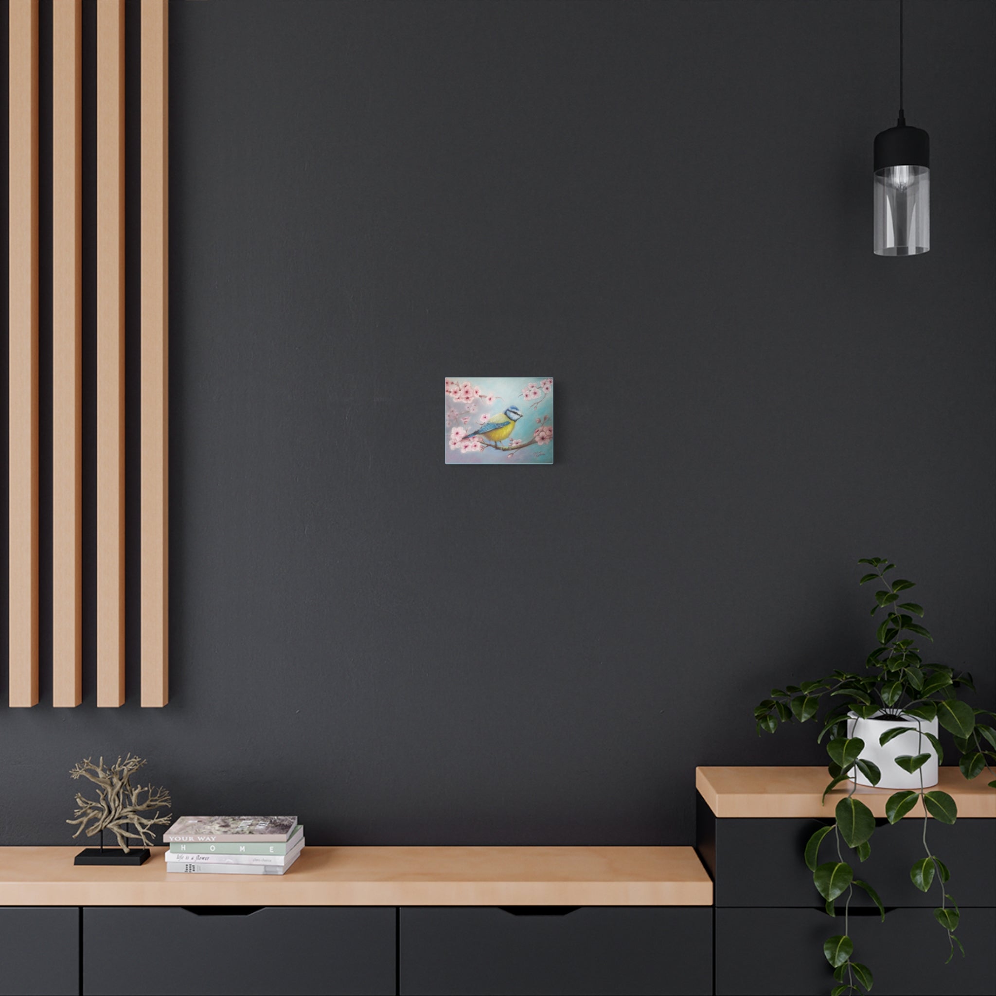 Blue Tit Bird Canvas Art — Spring Cherry Blossom Wall Decor