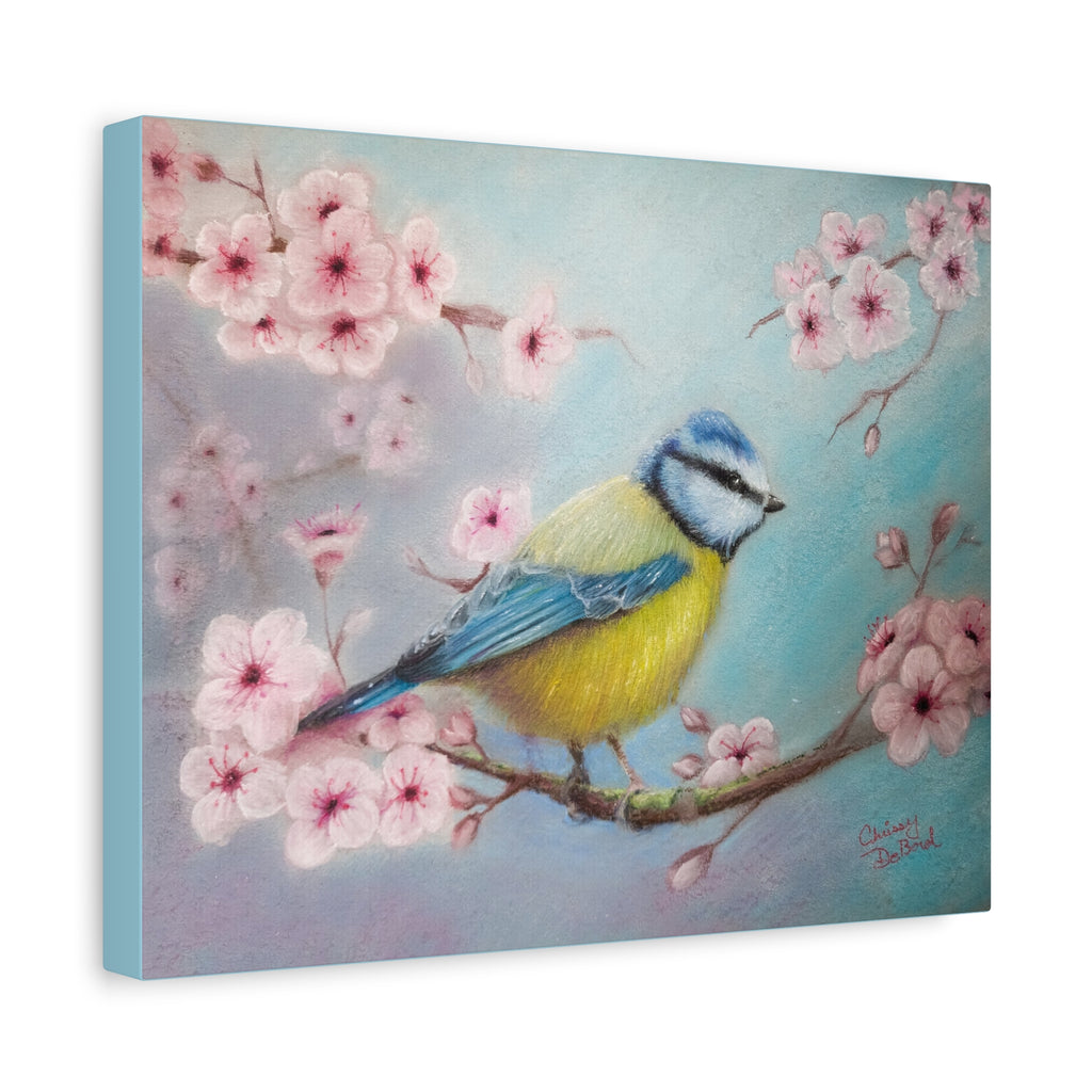 Blue Tit Bird Canvas Art — Spring Cherry Blossom Wall Decor
