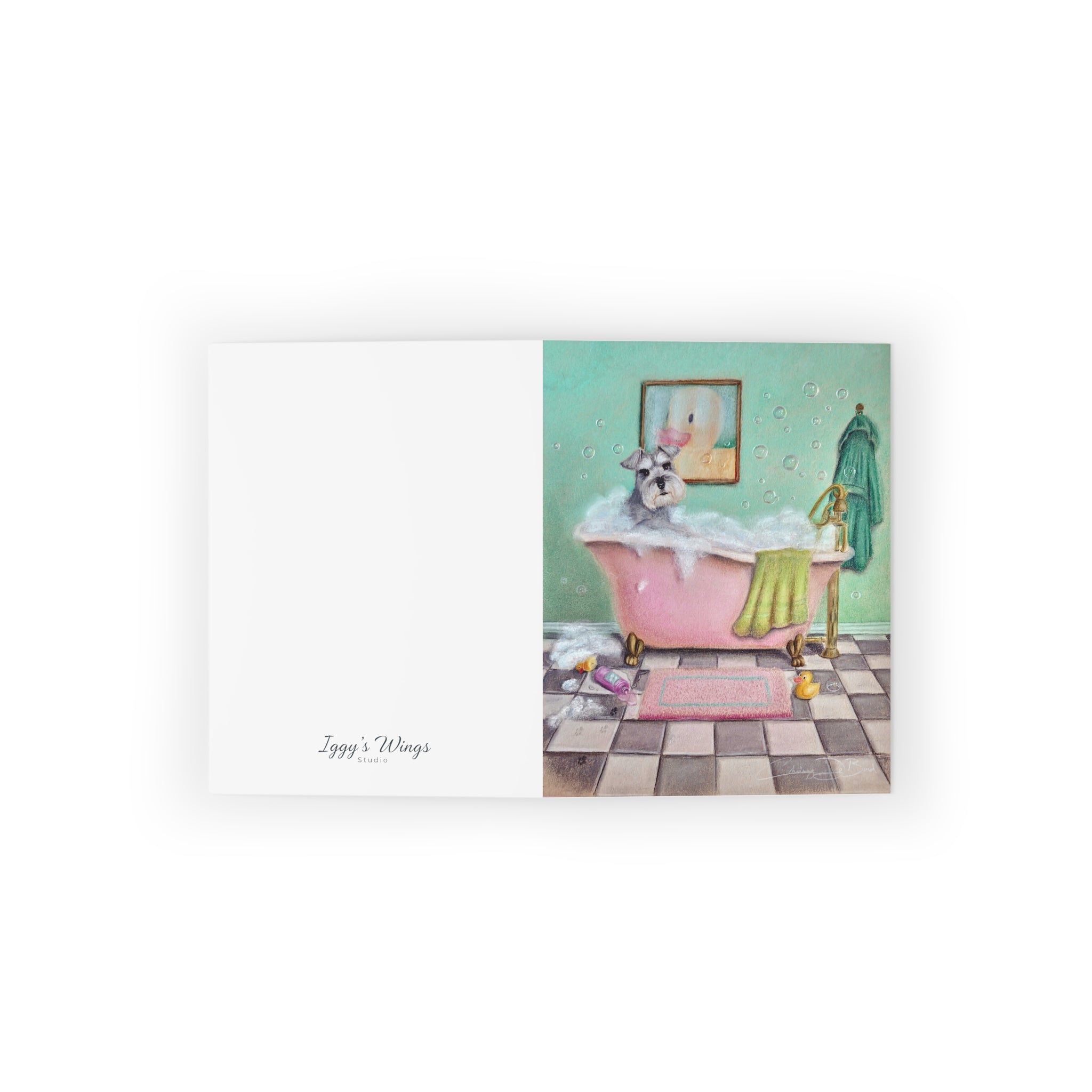 Schnauzer in Bubble Bath Greeting Cards – Blank Note Cards (8/16/24)