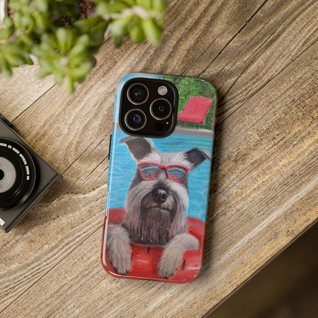 "Cool in the Pool" Phone Case — Cute Schnauzer in the Sun