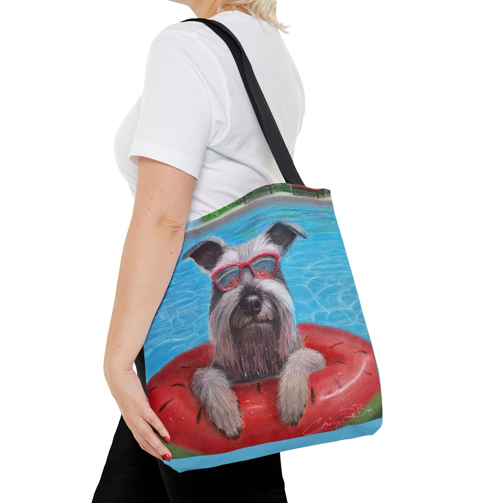 "Cool in the Pool" Schnauzer Beach Tote Bag