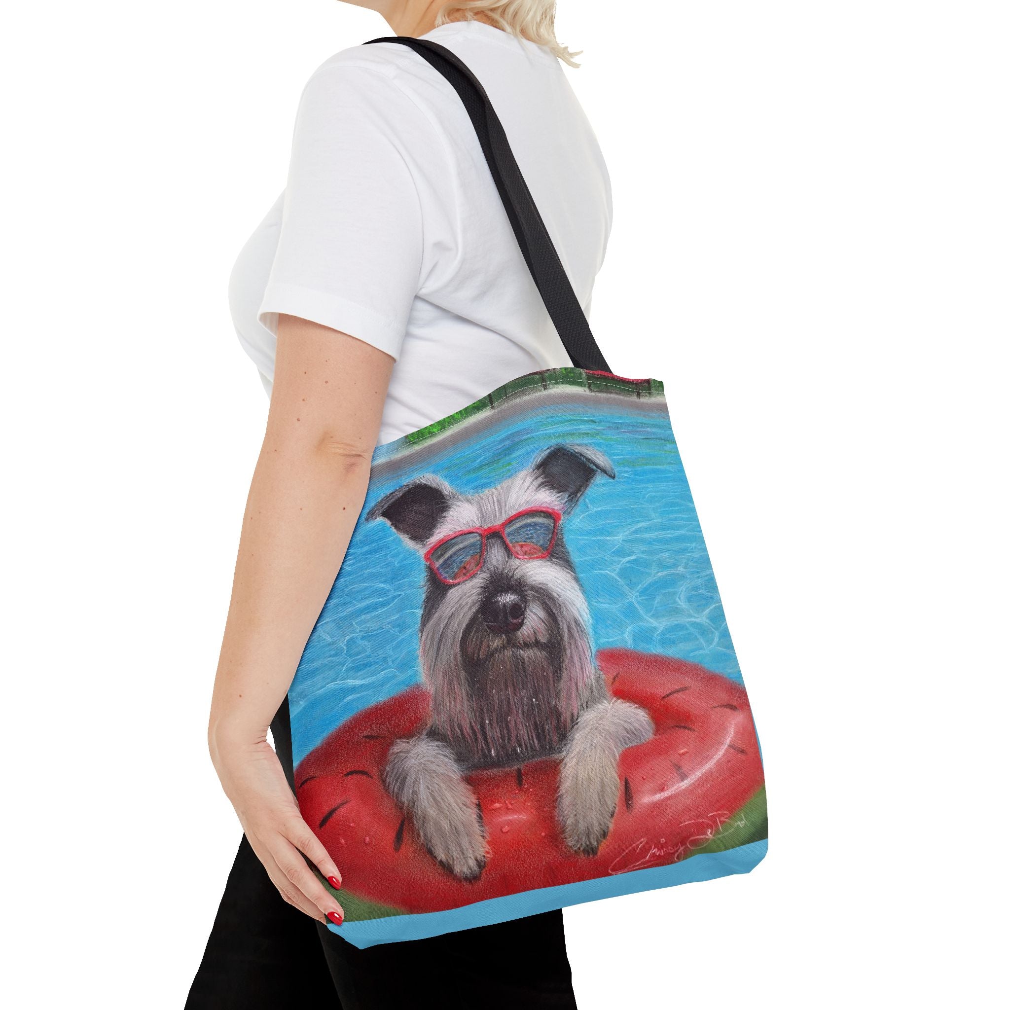 "Cool in the Pool" Schnauzer Beach Tote Bag