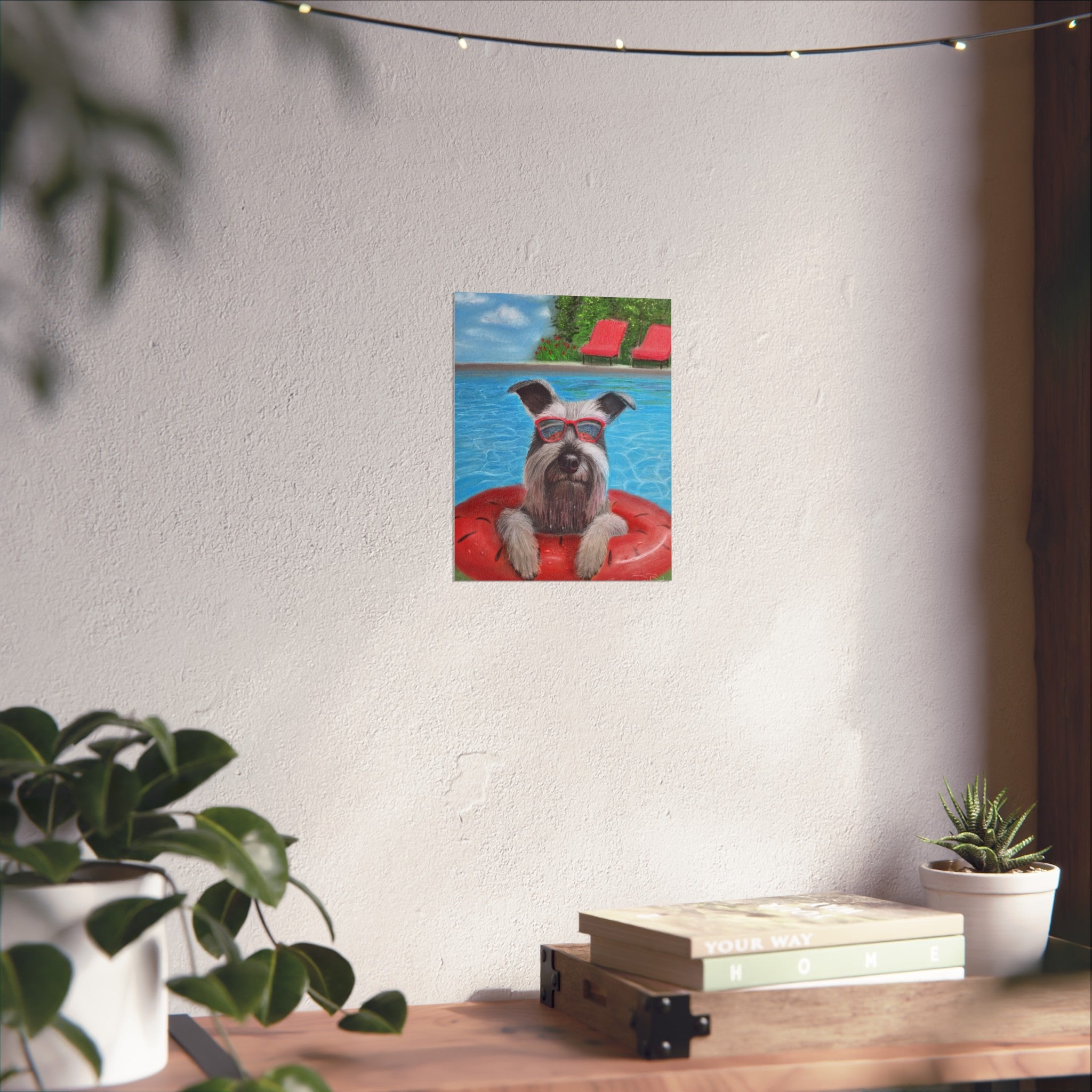 "Cool in the Pool" Fine Art Poster — Schnauzer in Sunglasses Summer Wall Print