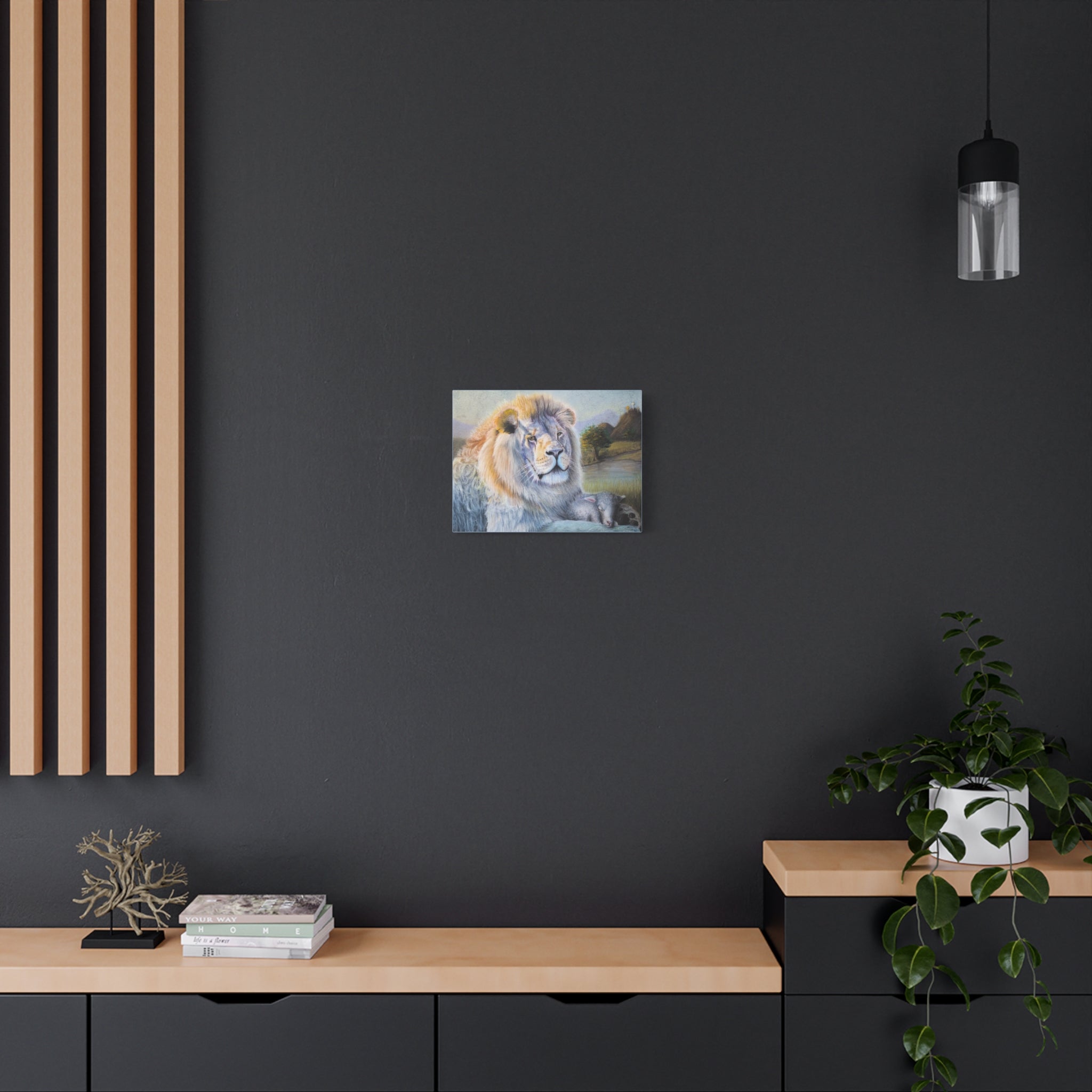 "Lion and Lamb" Matte Canvas Wall Art — Peaceful Religious Landscape