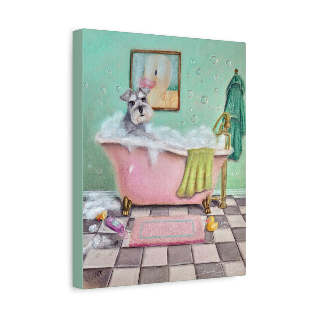 Schnauzer Bubble Bath Canvas