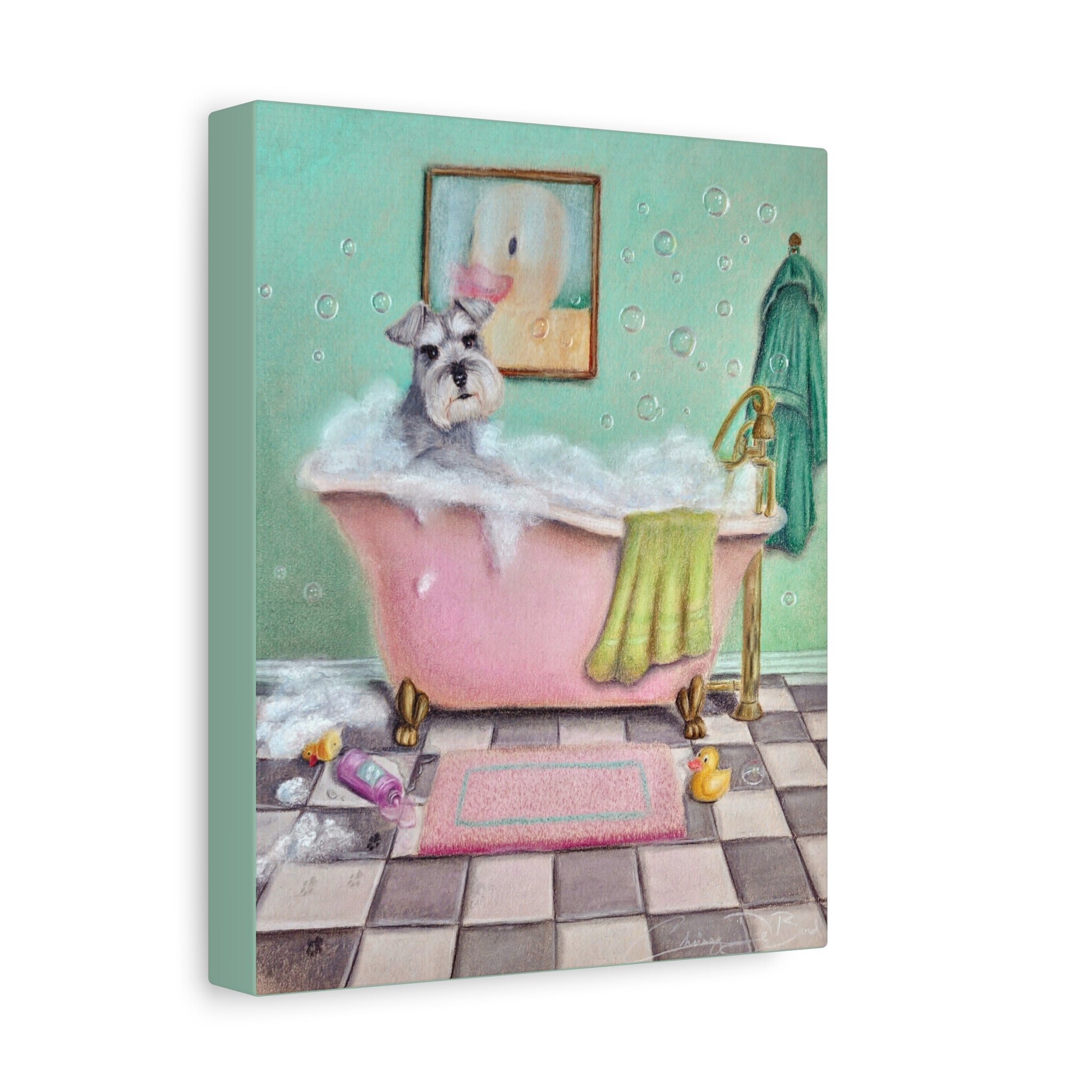 Schnauzer Bubble Bath Canvas