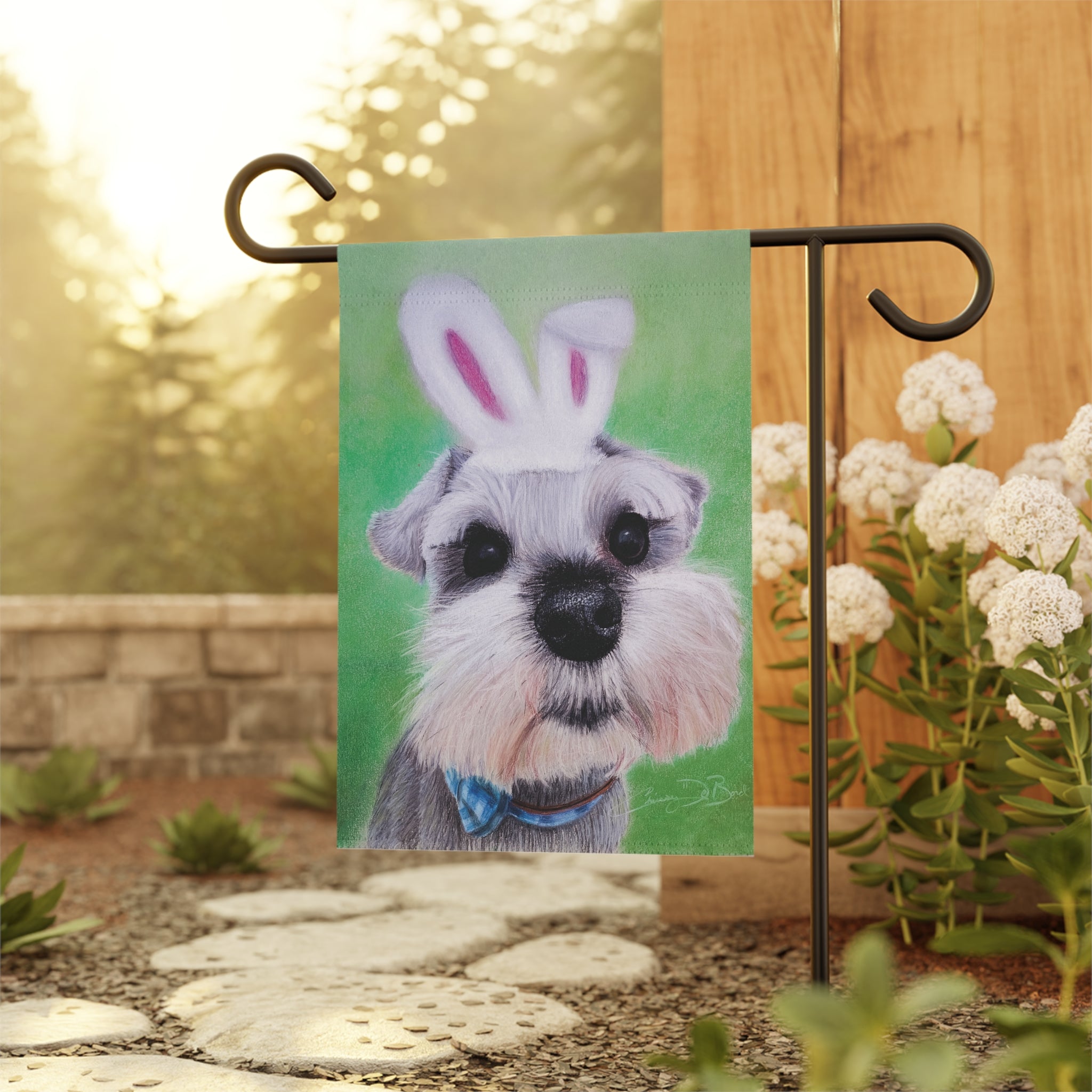 Schnauzer Bunny Garden Flag