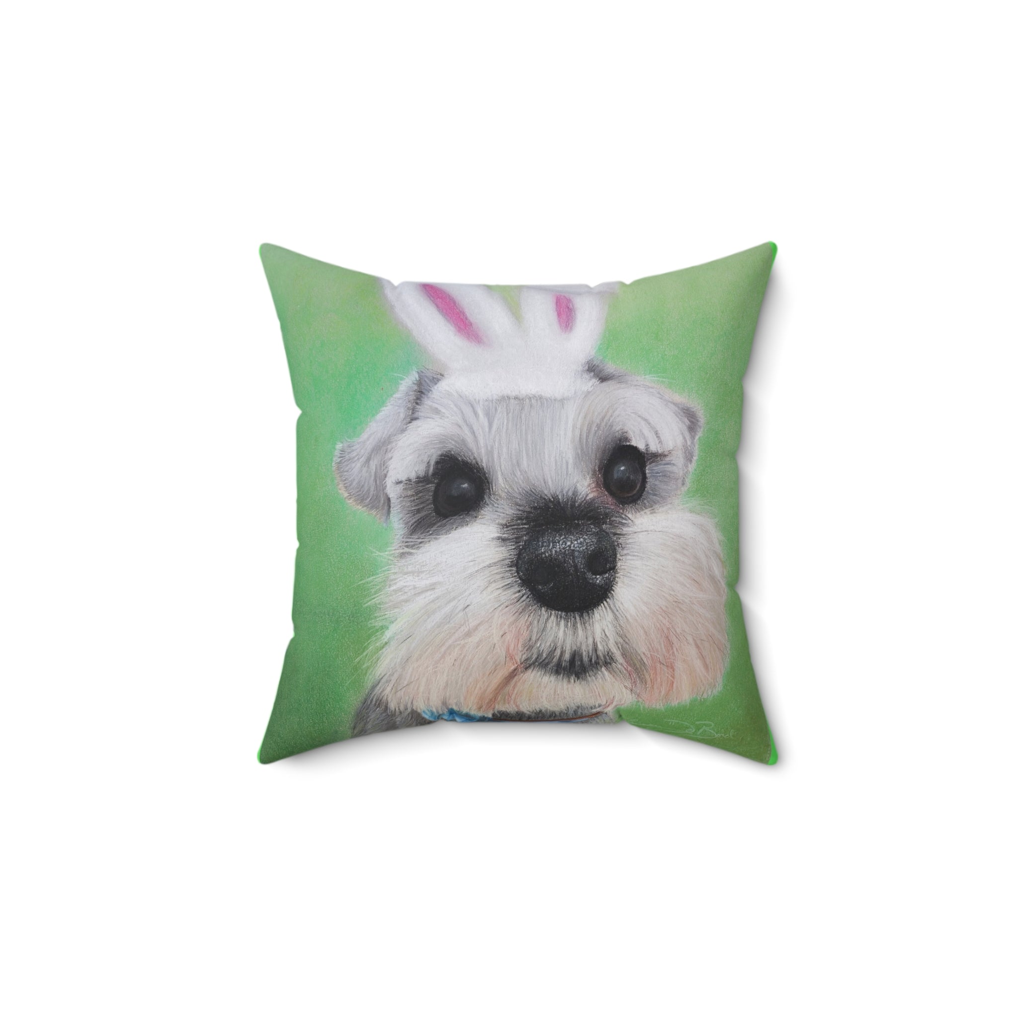 Schnauzer Bunny Ears Throw Pillow — Cute Dog Easter Decorative Pillow
