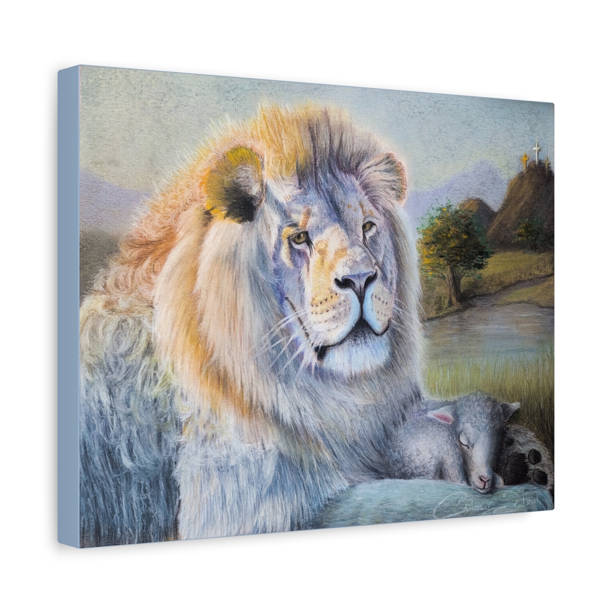 "Lion and Lamb" Matte Canvas Wall Art — Peaceful Religious Landscape