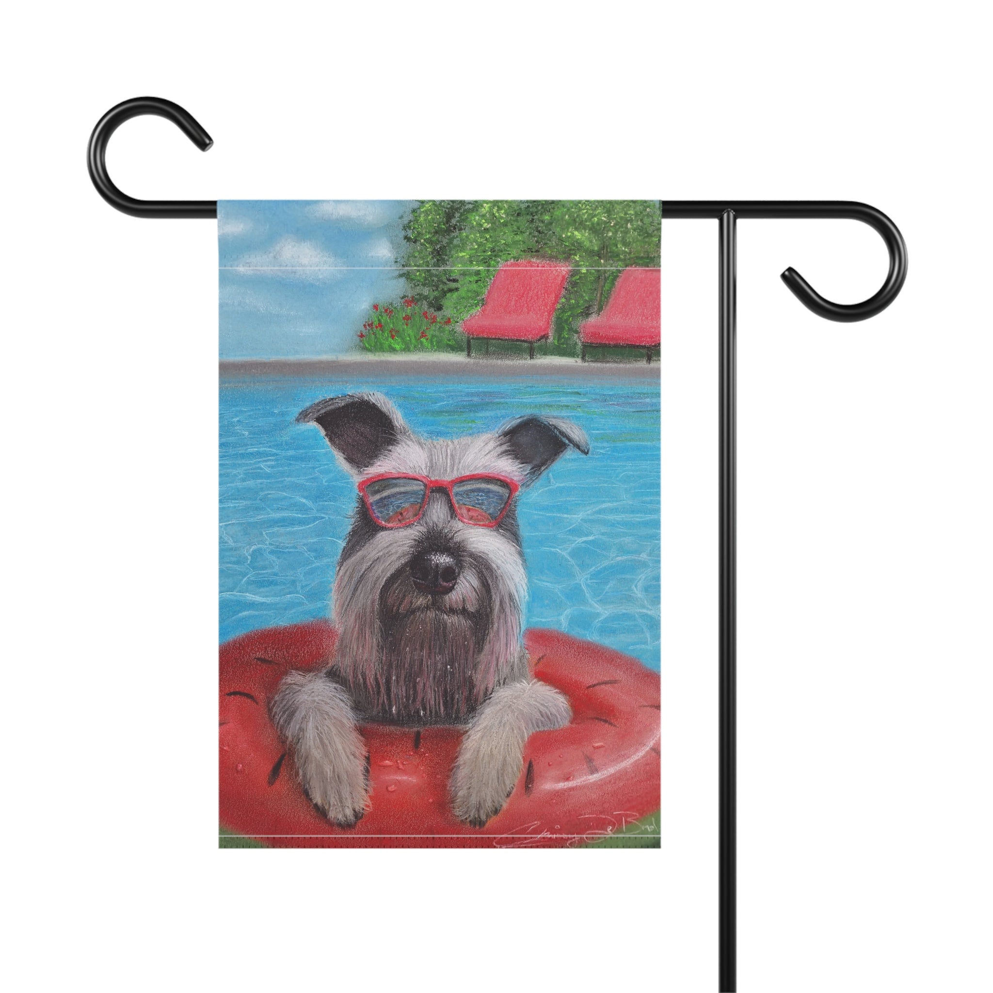"Cool in the Pool" Schnauzer Garden Flag