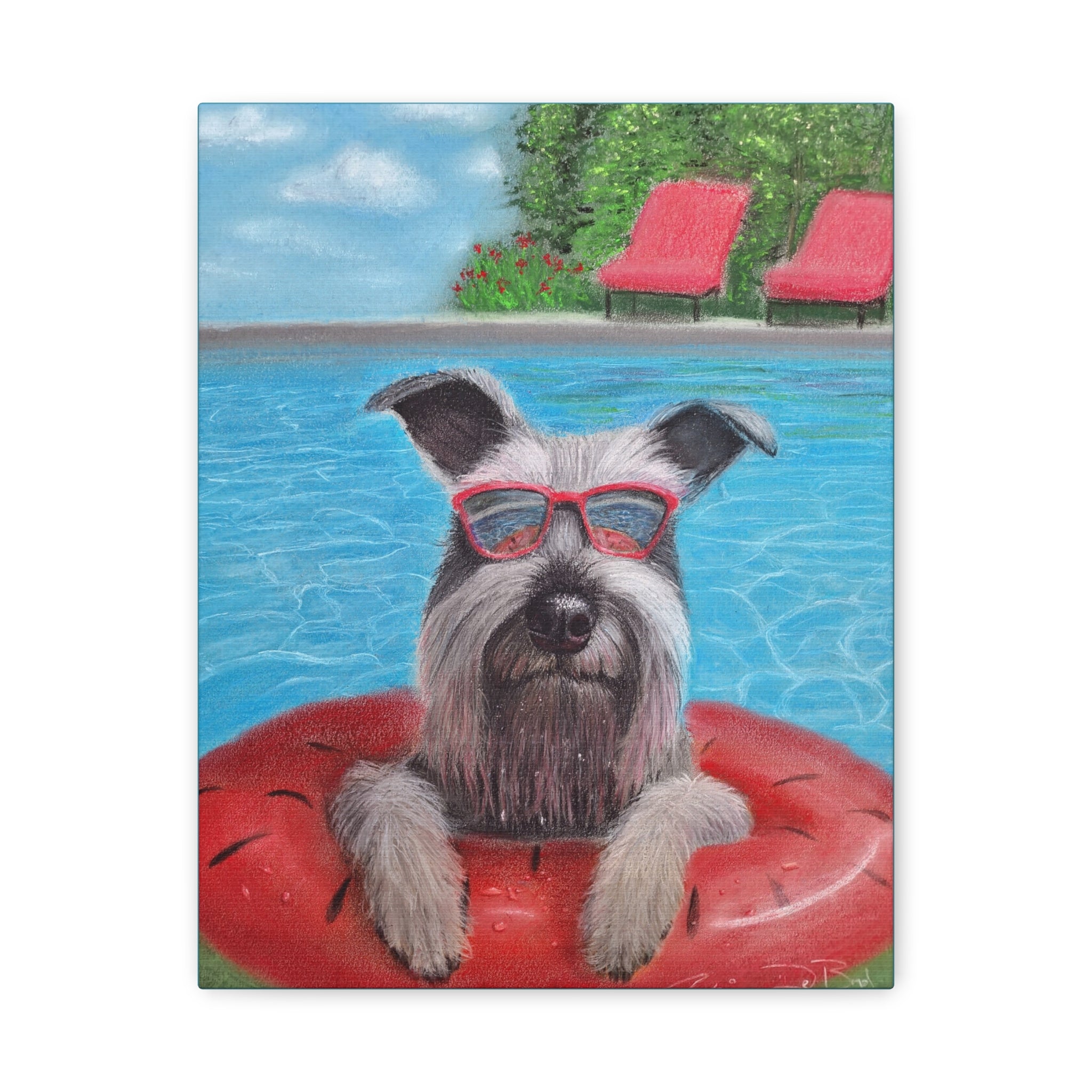 "Cool in the Pool" Canvas – Schnauzer in Sunglasses Original Wall Art