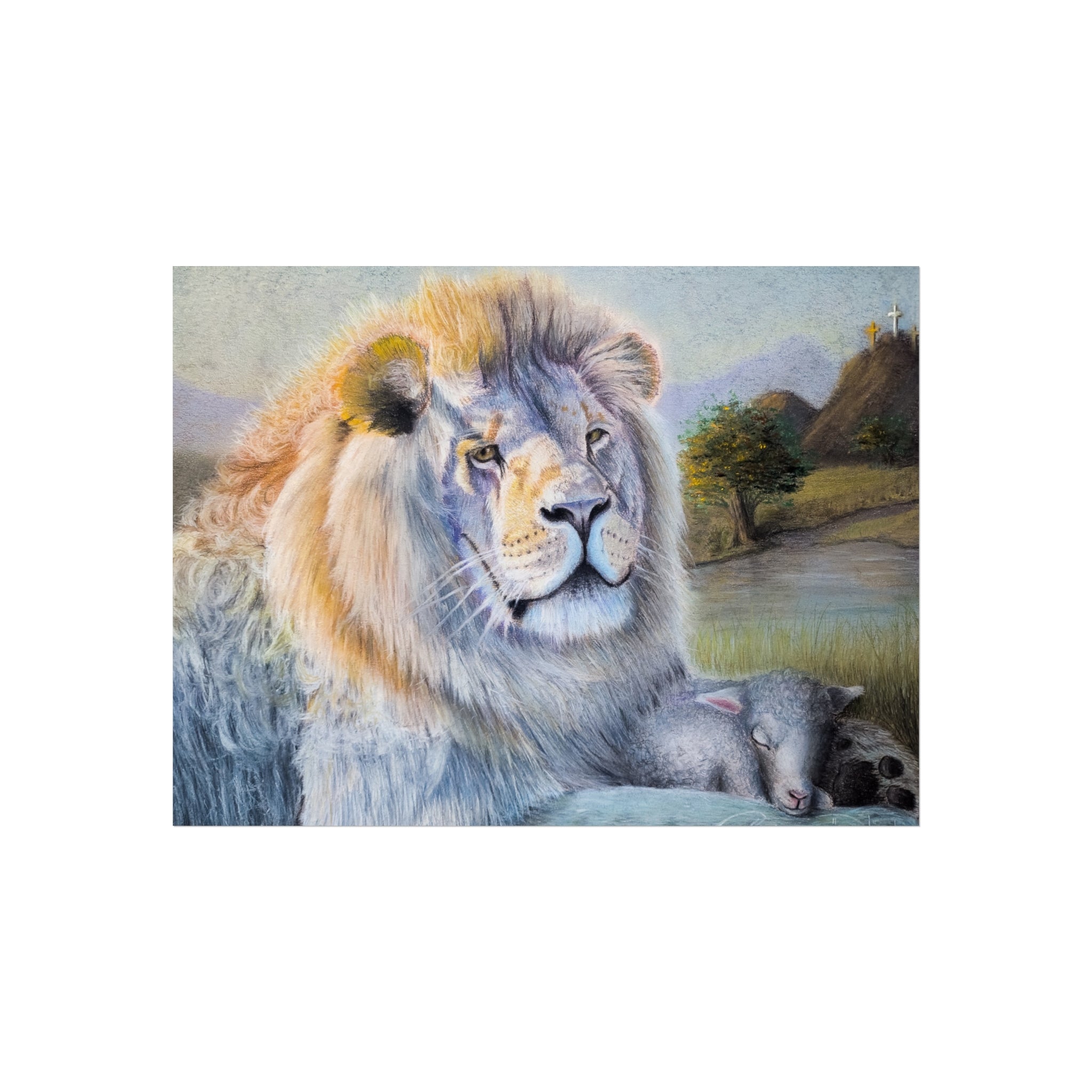 Fine Art Poster — Serene Lion with Lamb Wall Art Print