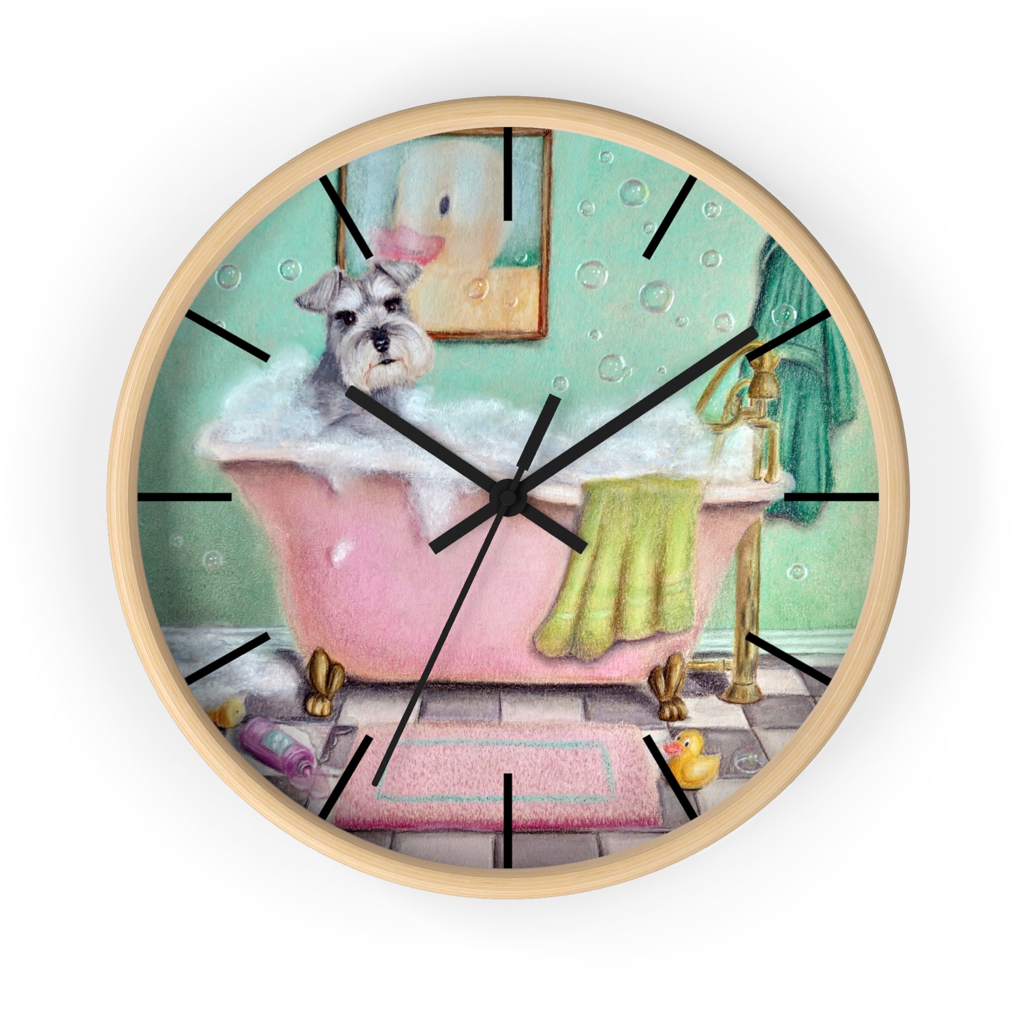 Schnauzer Bubble Bath Wall Clock