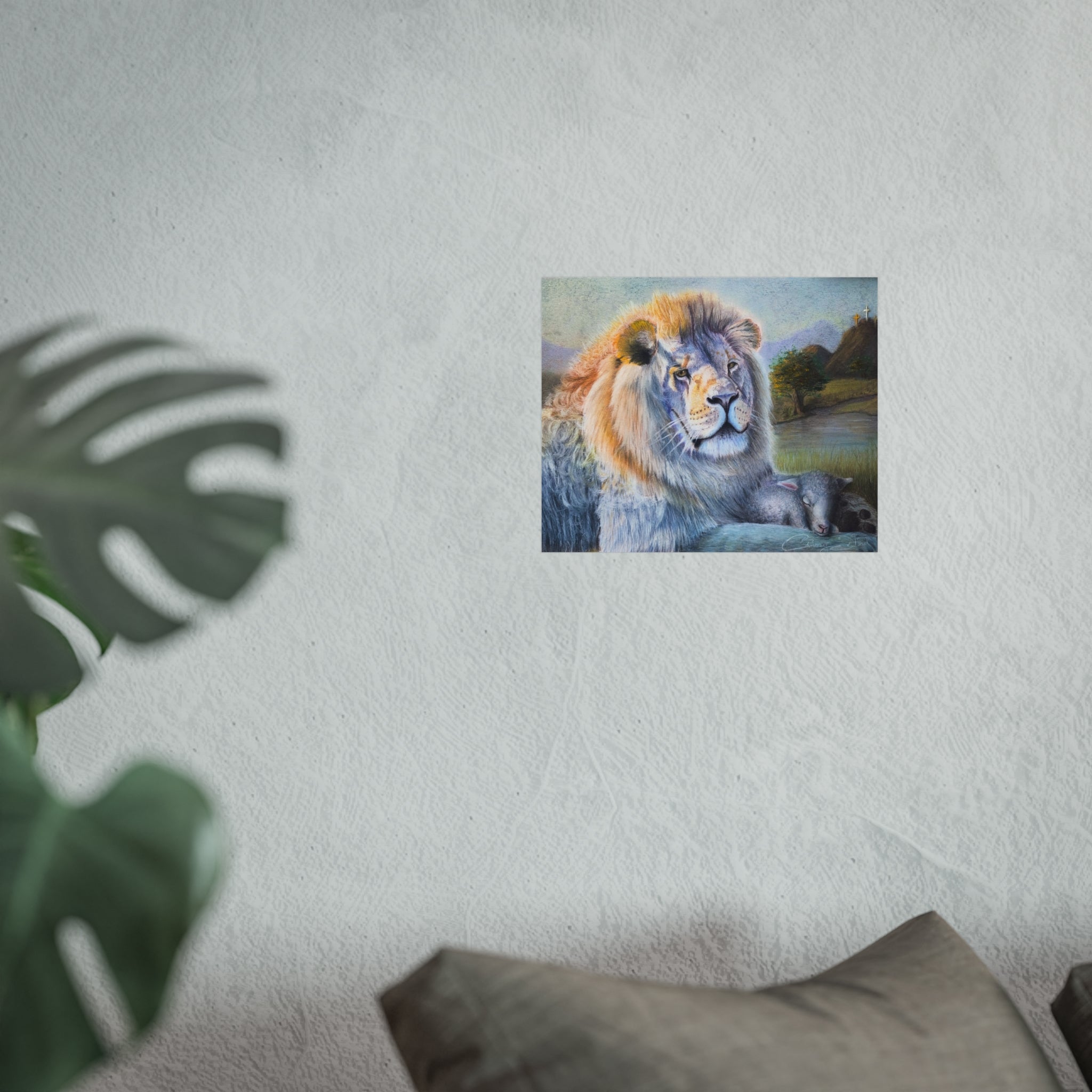 Fine Art Poster — Serene Lion with Lamb Wall Art Print