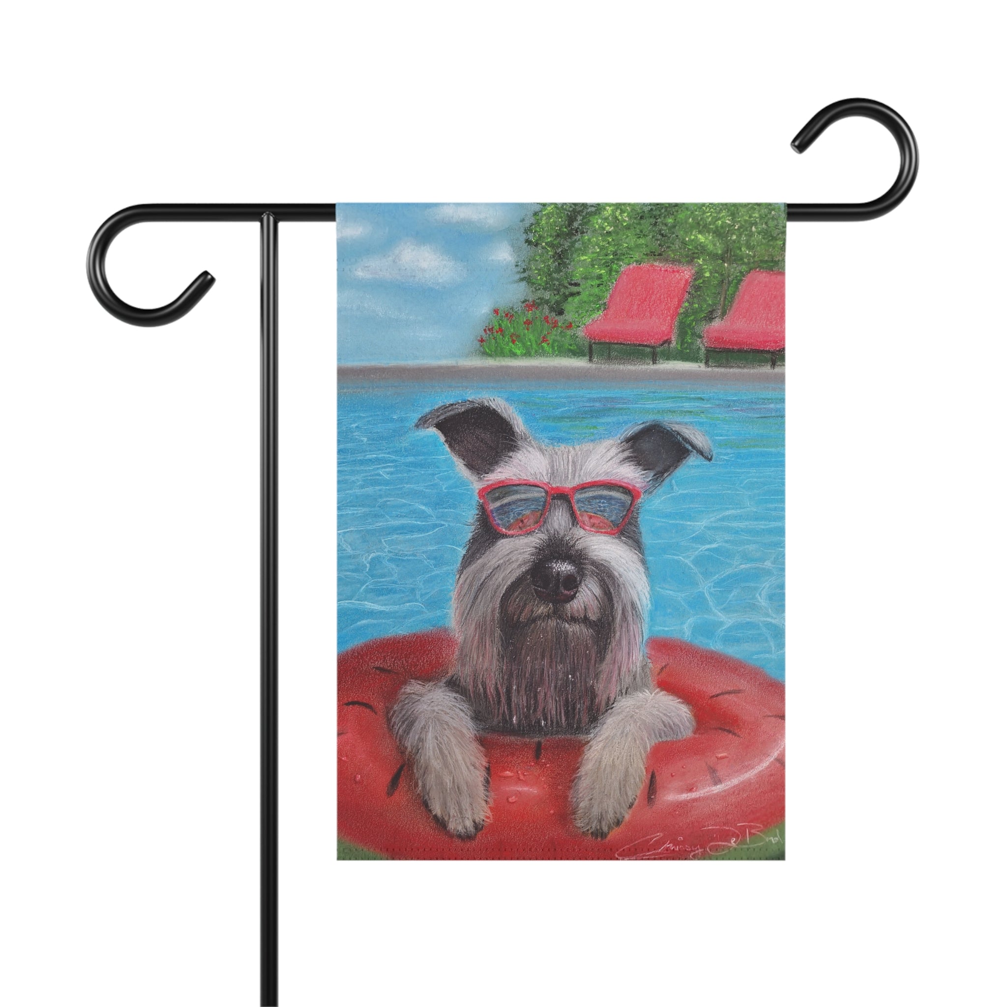 "Cool in the Pool" Schnauzer Garden Flag