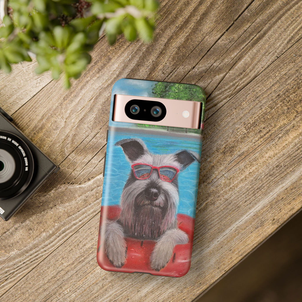 "Cool in the Pool" Phone Case — Cute Schnauzer in the Sun