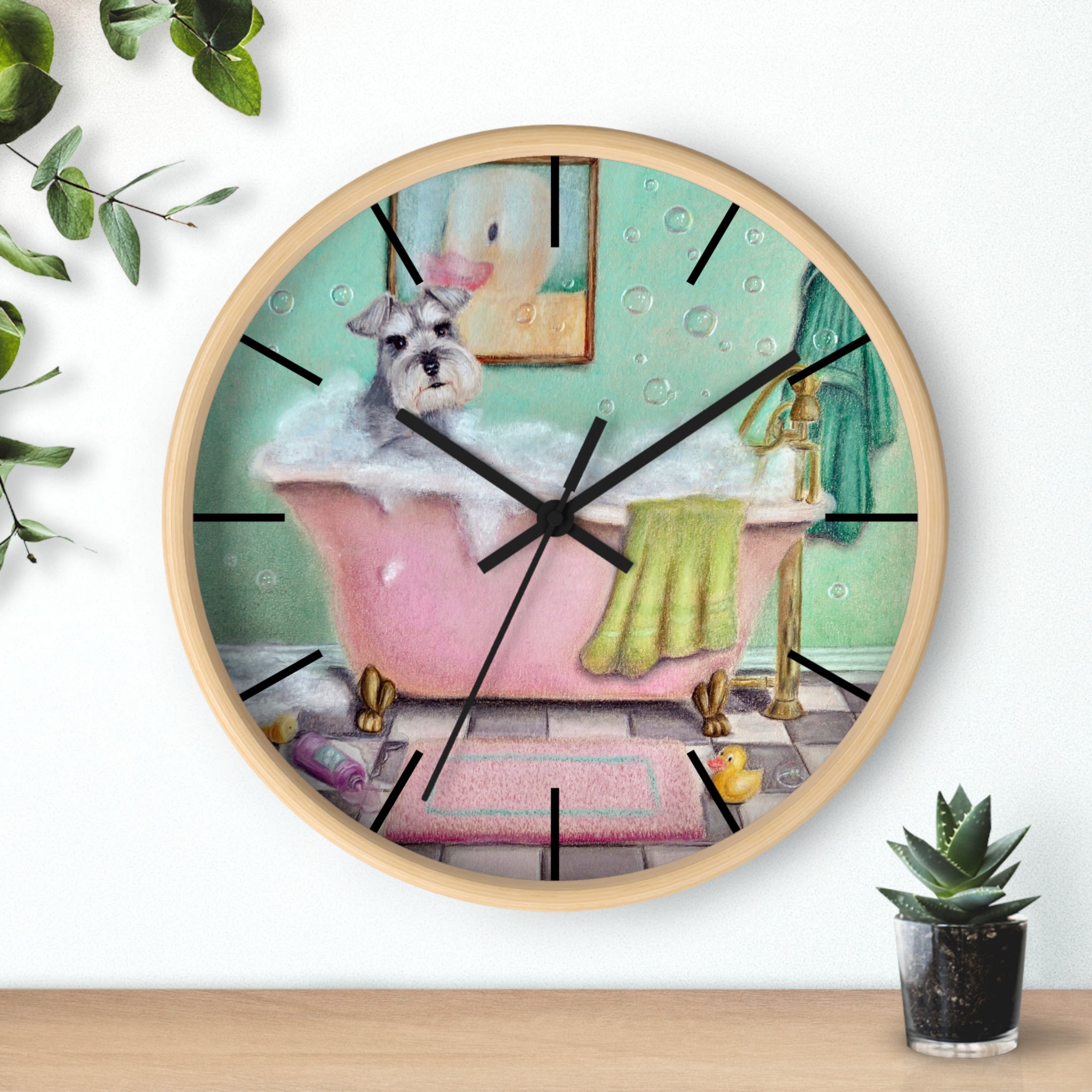 Schnauzer Bubble Bath Wall Clock