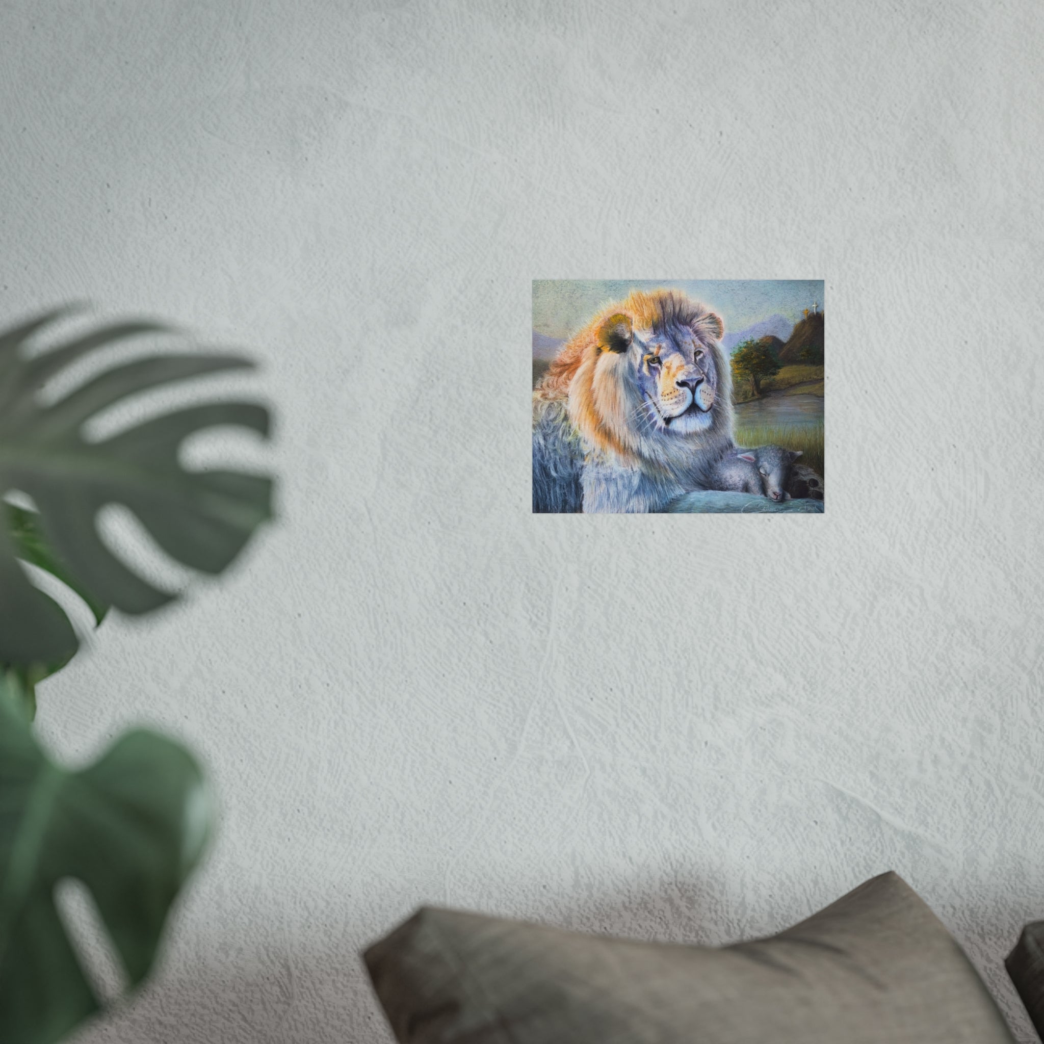 Fine Art Poster — Serene Lion with Lamb Wall Art Print