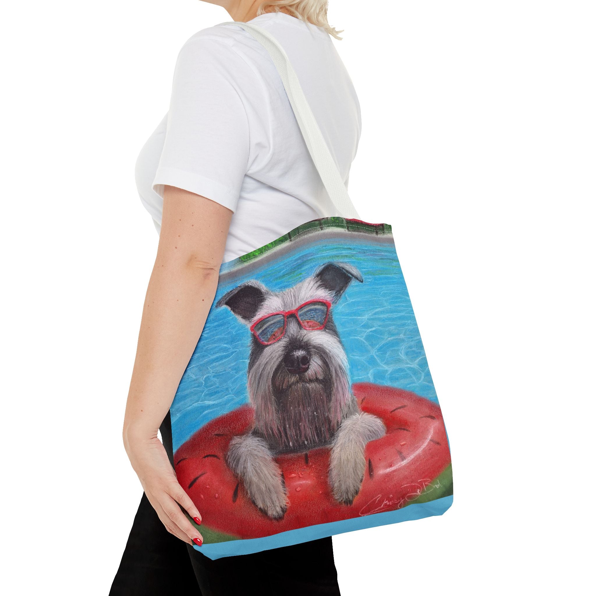 "Cool in the Pool" Schnauzer Beach Tote Bag
