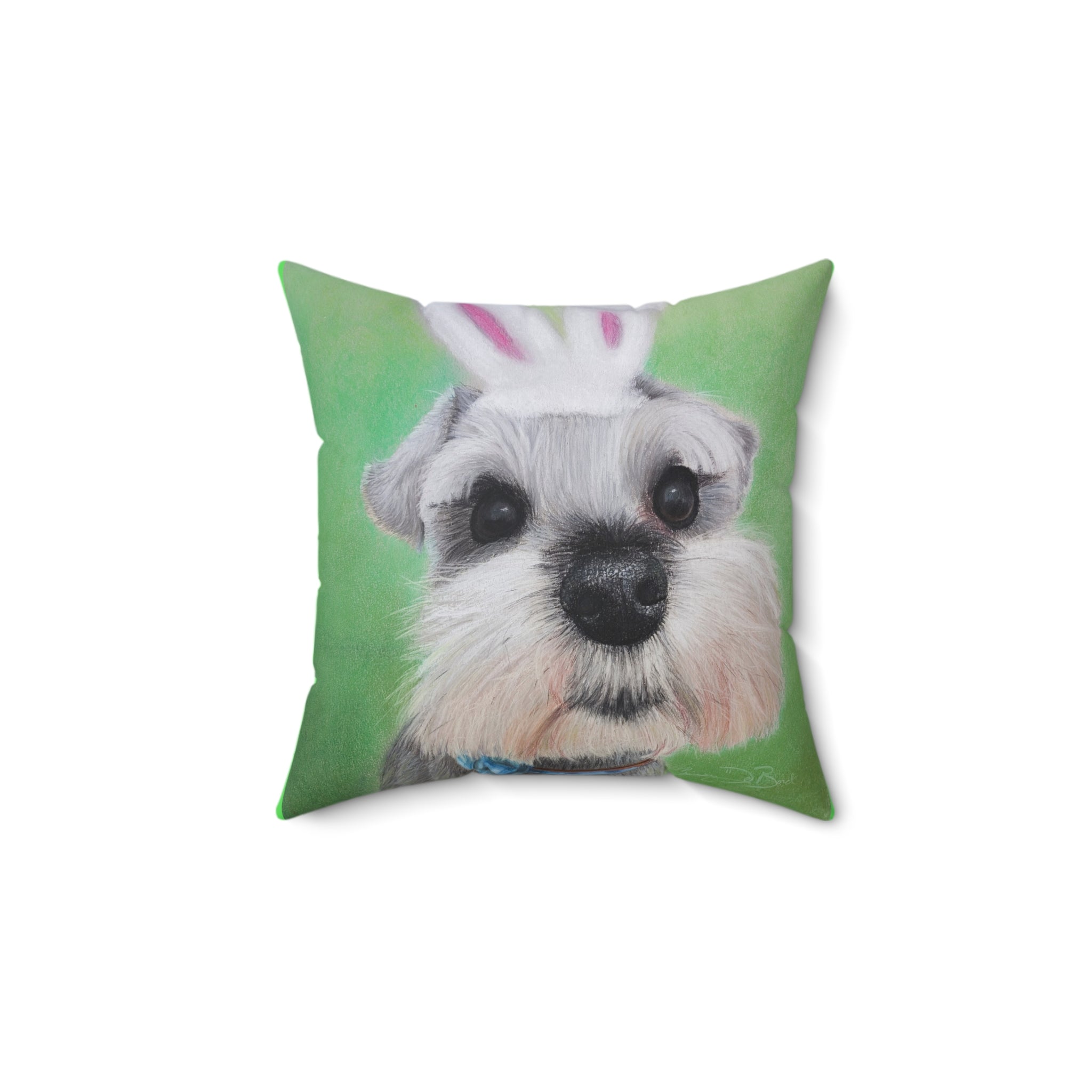 Schnauzer Bunny Ears Throw Pillow — Cute Dog Easter Decorative Pillow