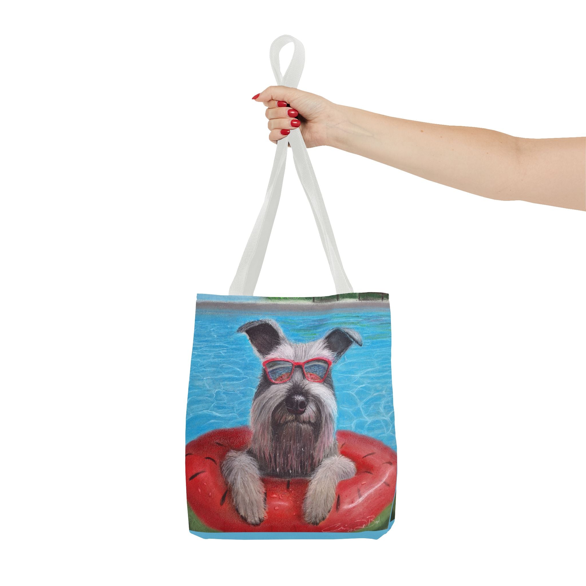 "Cool in the Pool" Schnauzer Beach Tote Bag
