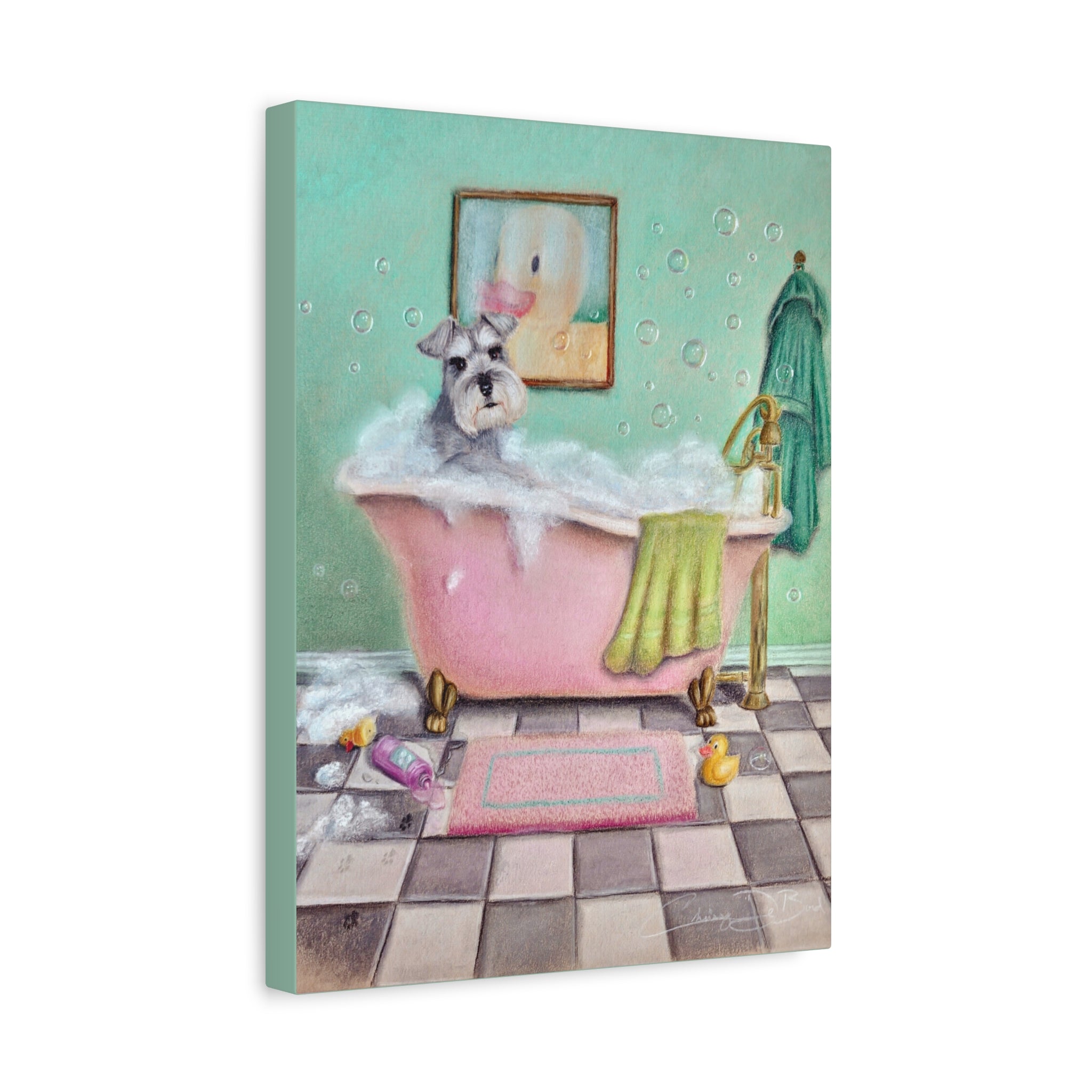 Schnauzer Bubble Bath Canvas