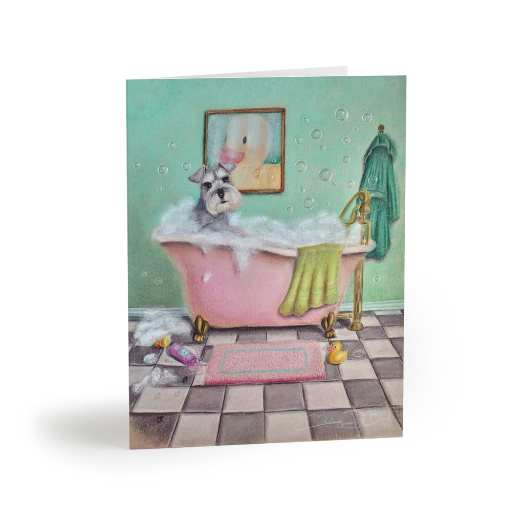 Schnauzer in Bubble Bath Greeting Cards – Blank Note Cards (8/16/24)