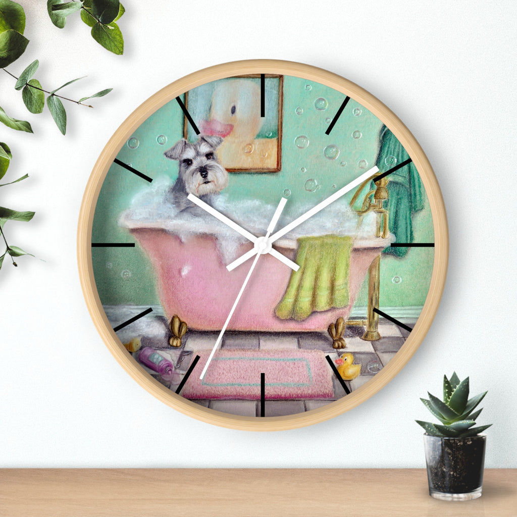 Schnauzer Bubble Bath Wall Clock