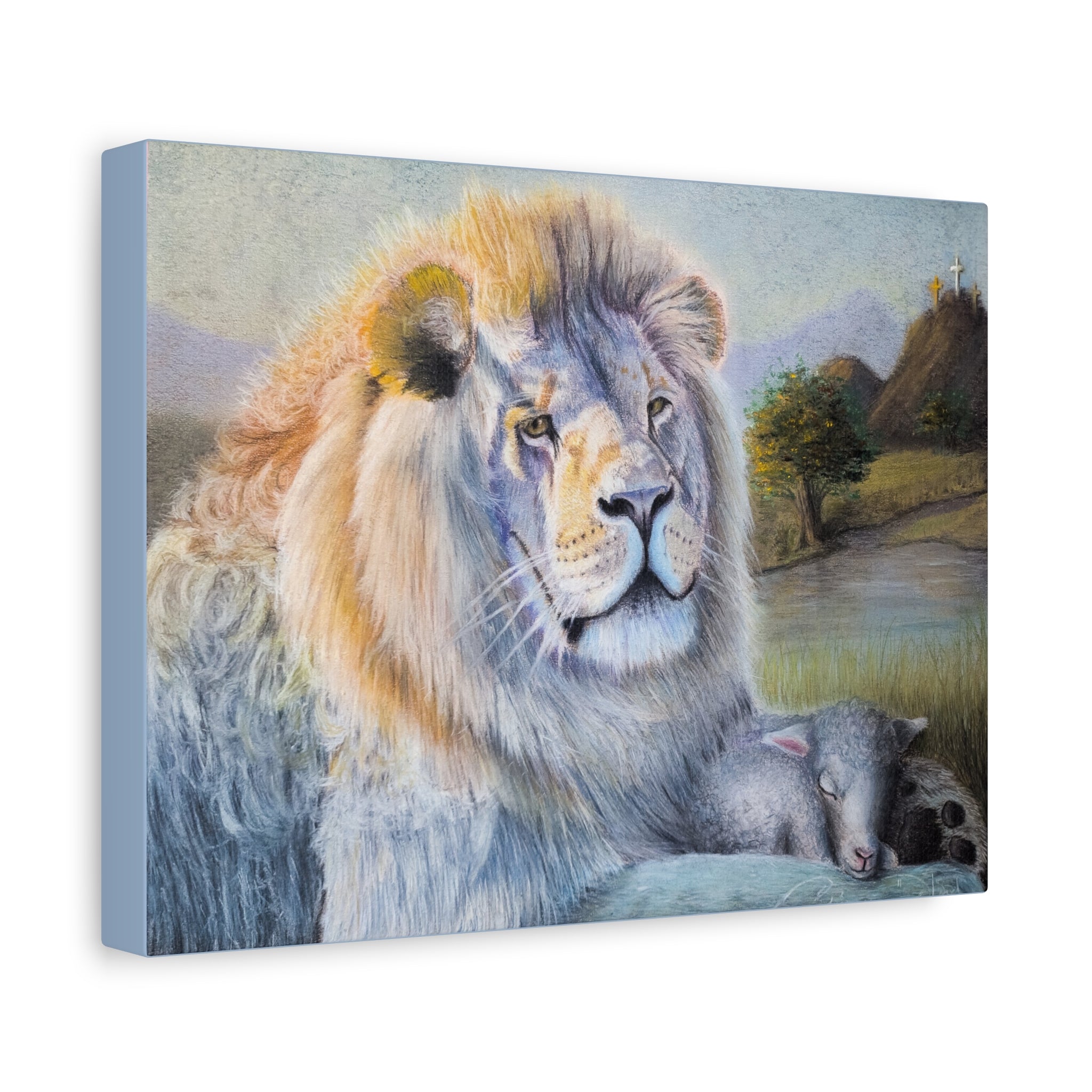 Lion and Lamb Matte Canvas Wall Art — Peaceful Religious Landscape