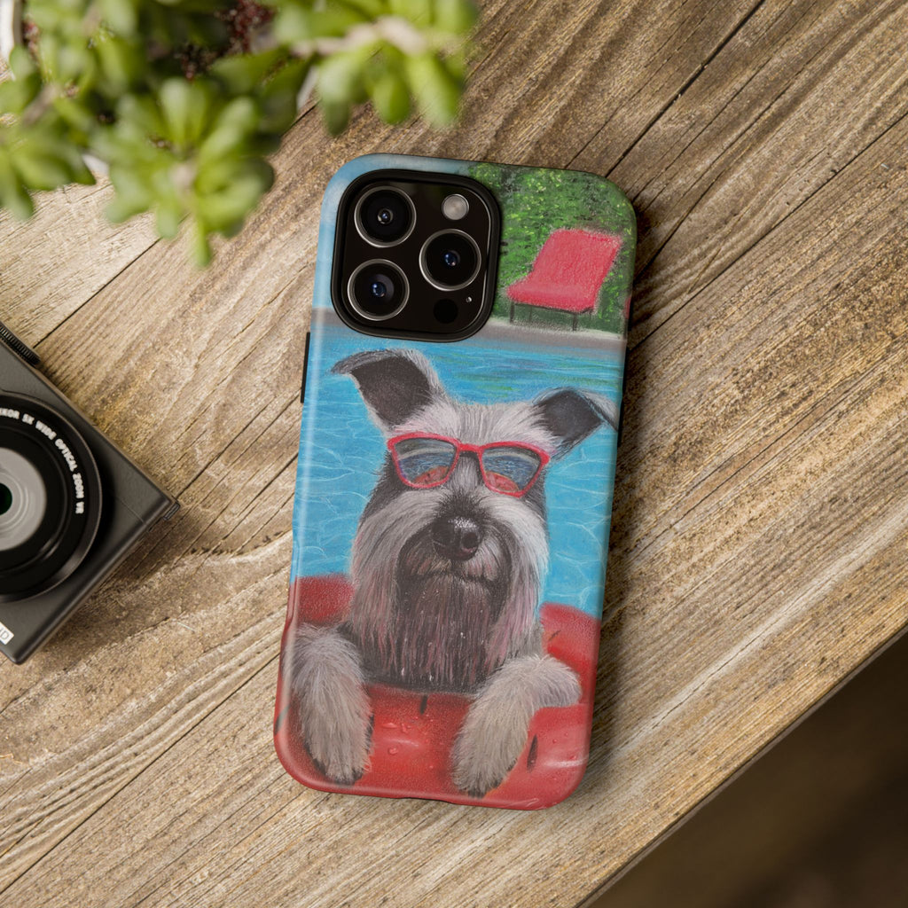 "Cool in the Pool" Phone Case — Cute Schnauzer in the Sun