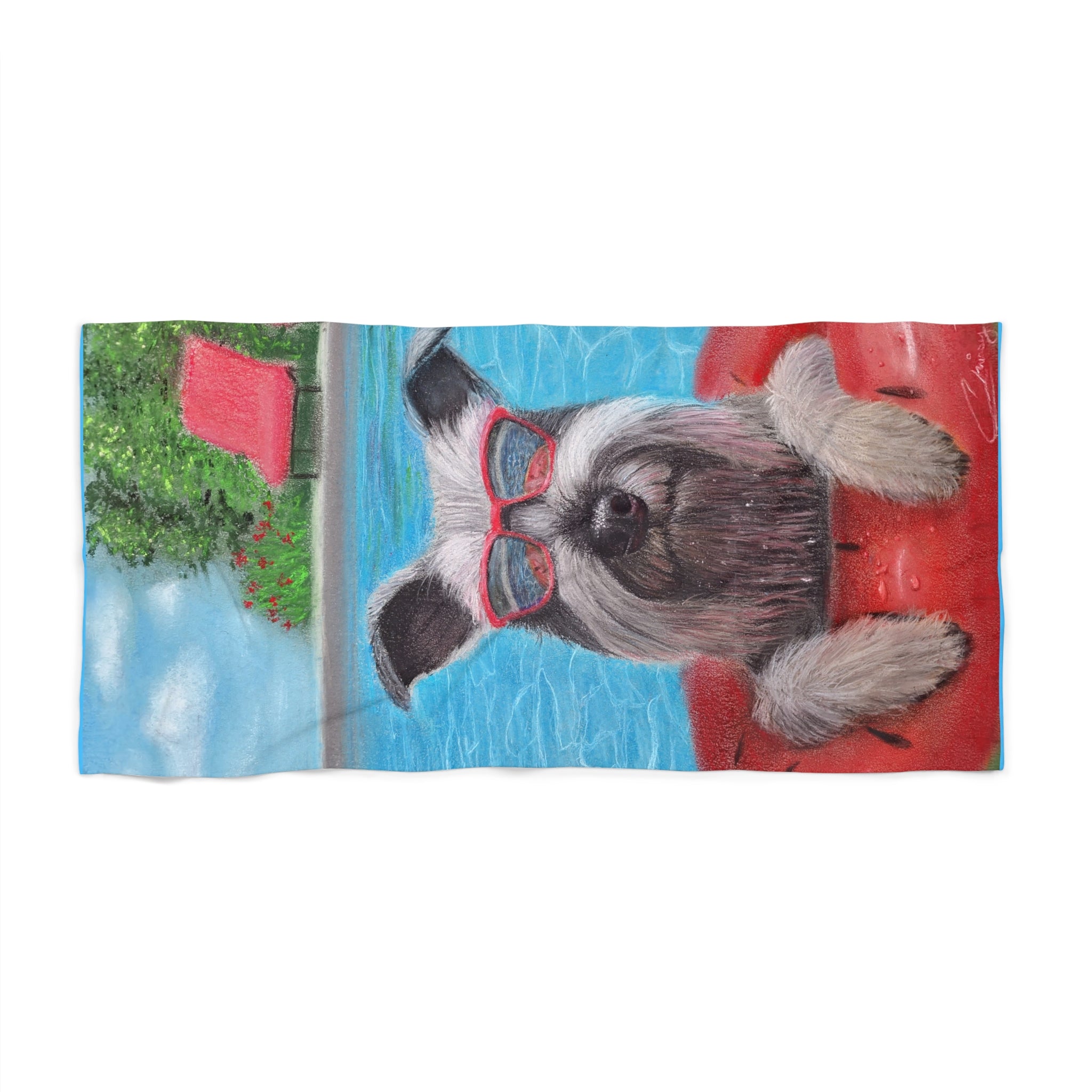 "Cool in the Pool" Beach Towel – Cute Schnauzer Pool Float Summer Towel