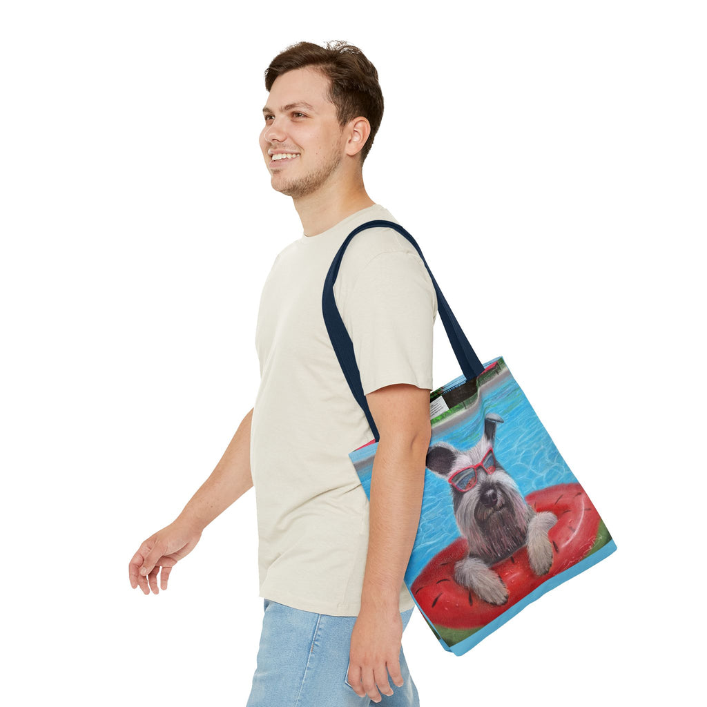"Cool in the Pool" Schnauzer Beach Tote Bag