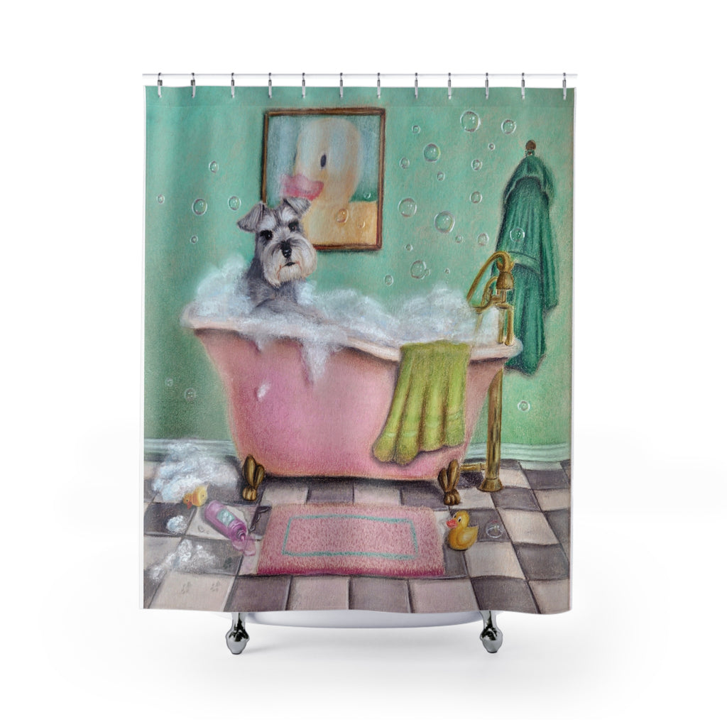 Schnauzer Bubble Bath Shower Curtain — Cute Dog Bathtub Bathroom Decor