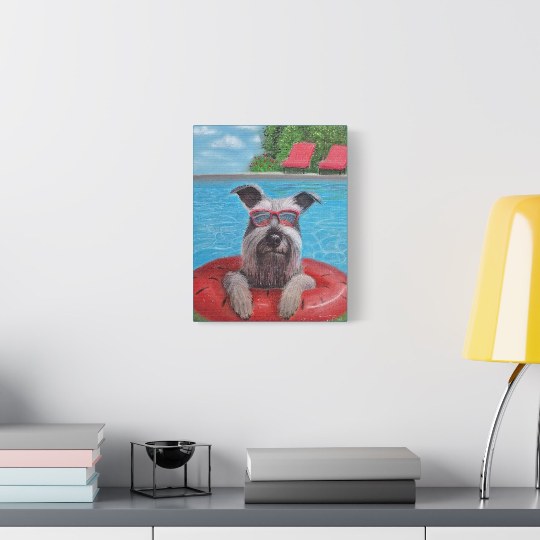"Cool in the Pool" Canvas – Schnauzer in Sunglasses Original Wall Art