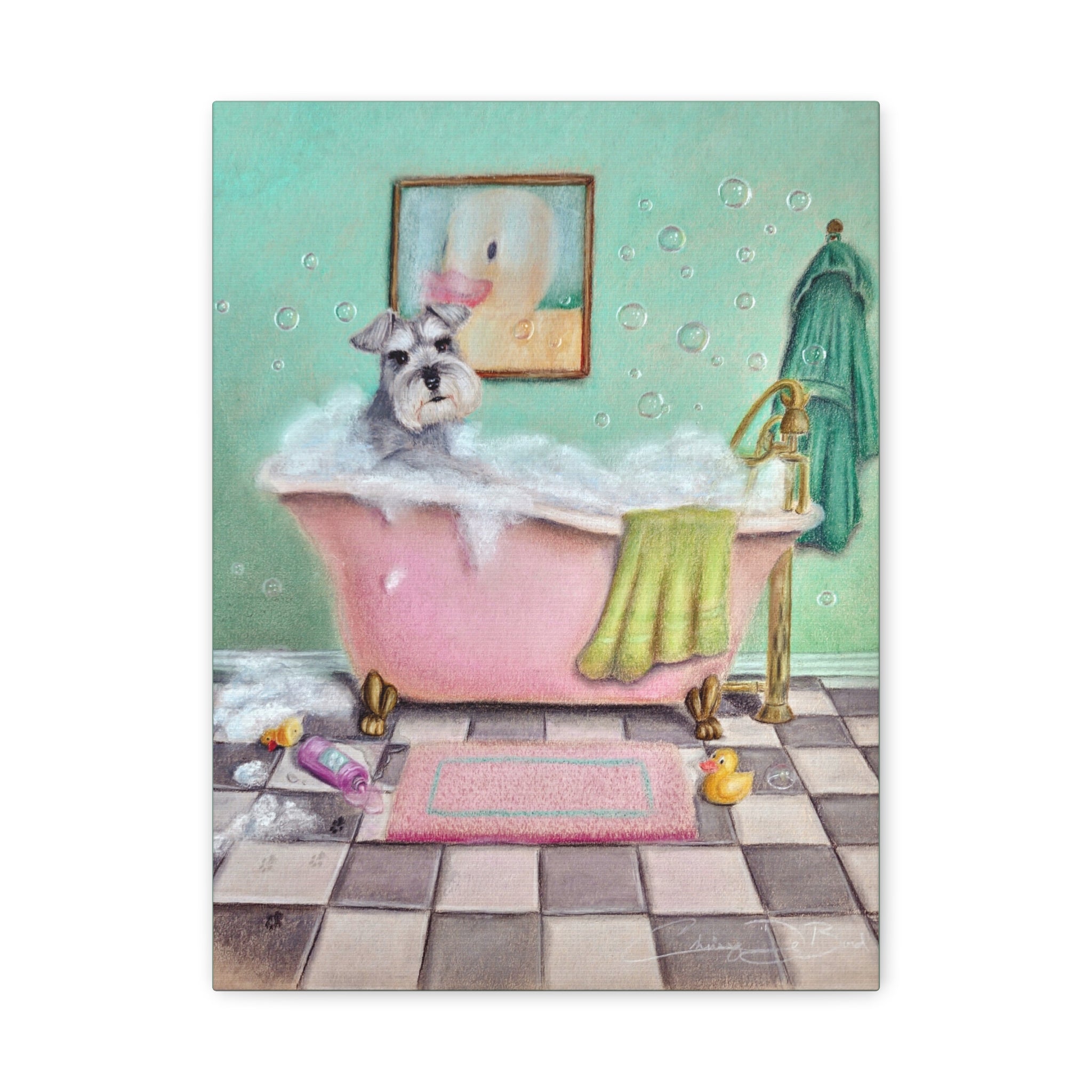 Schnauzer Bubble Bath Canvas