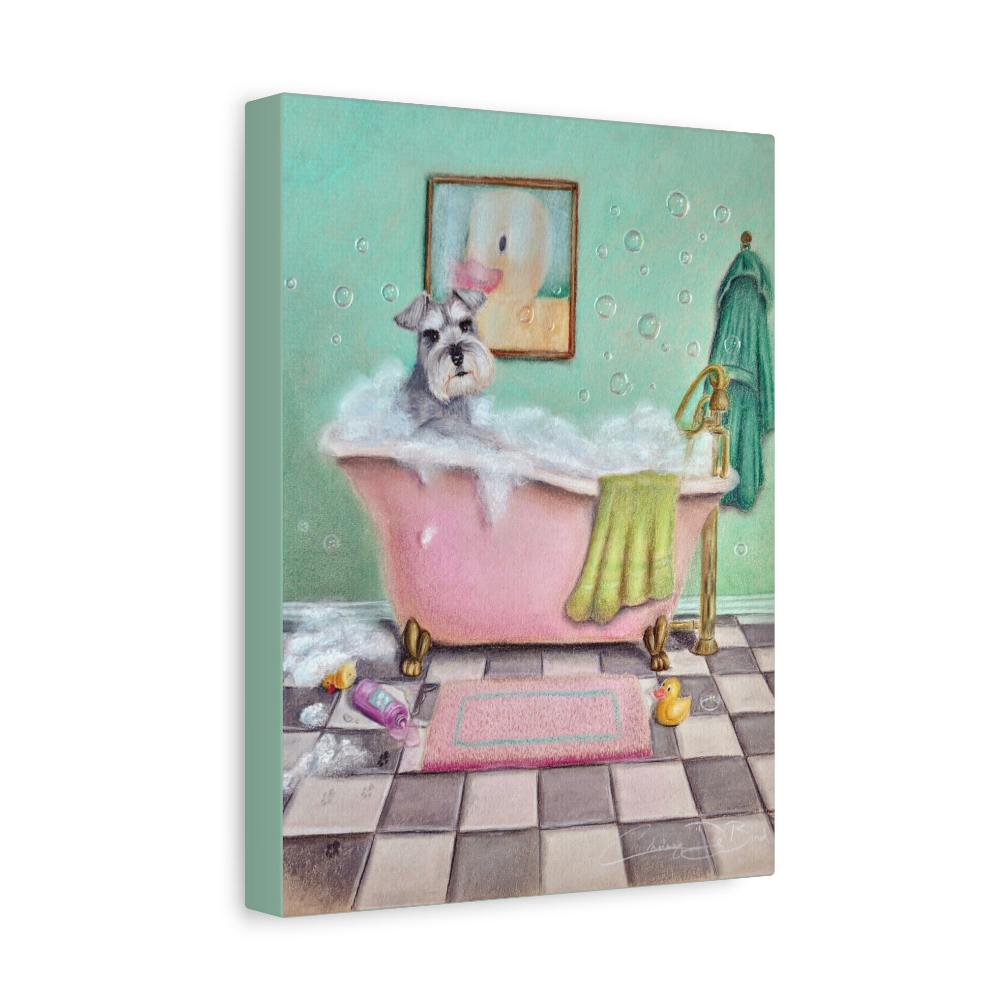 Schnauzer Bubble Bath Canvas