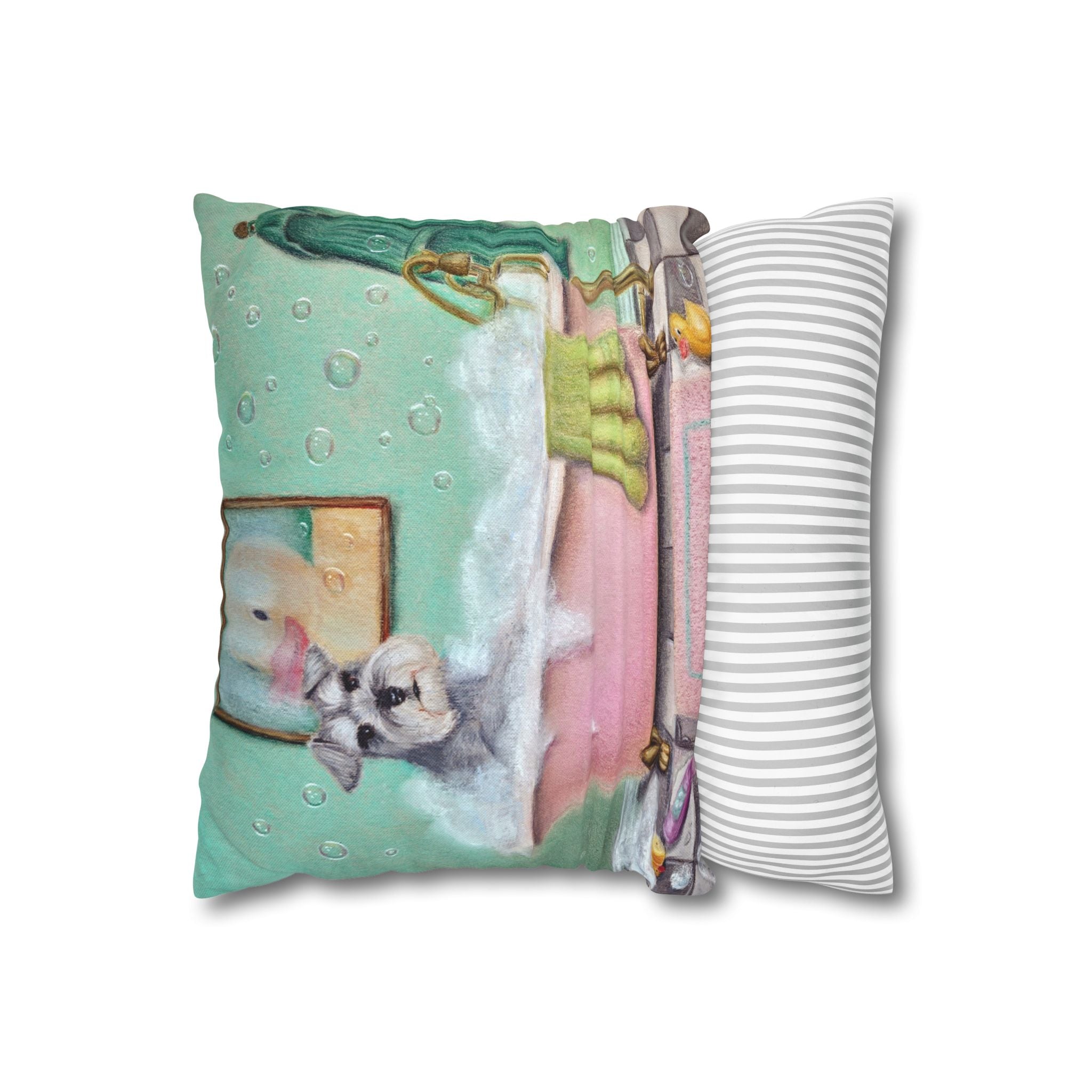 Schnauzer in Bubble Bath Decorative Pillowcase — Cute Bathroom Pet Art Throw Pillow Cover