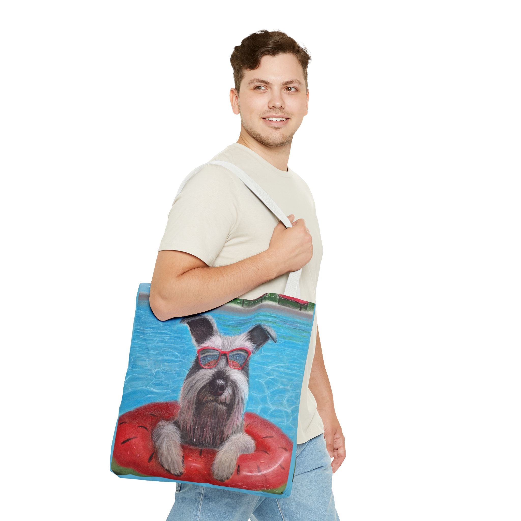 "Cool in the Pool" Schnauzer Beach Tote Bag