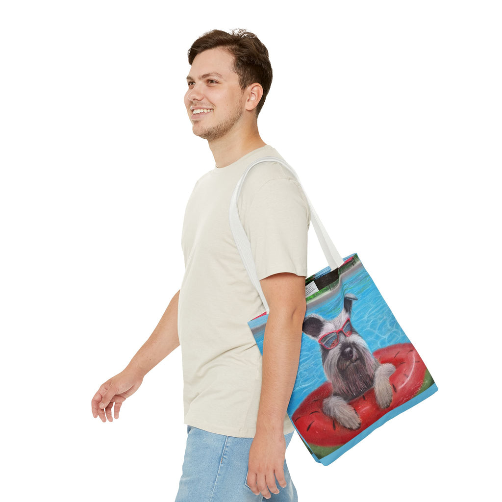 "Cool in the Pool" Schnauzer Beach Tote Bag