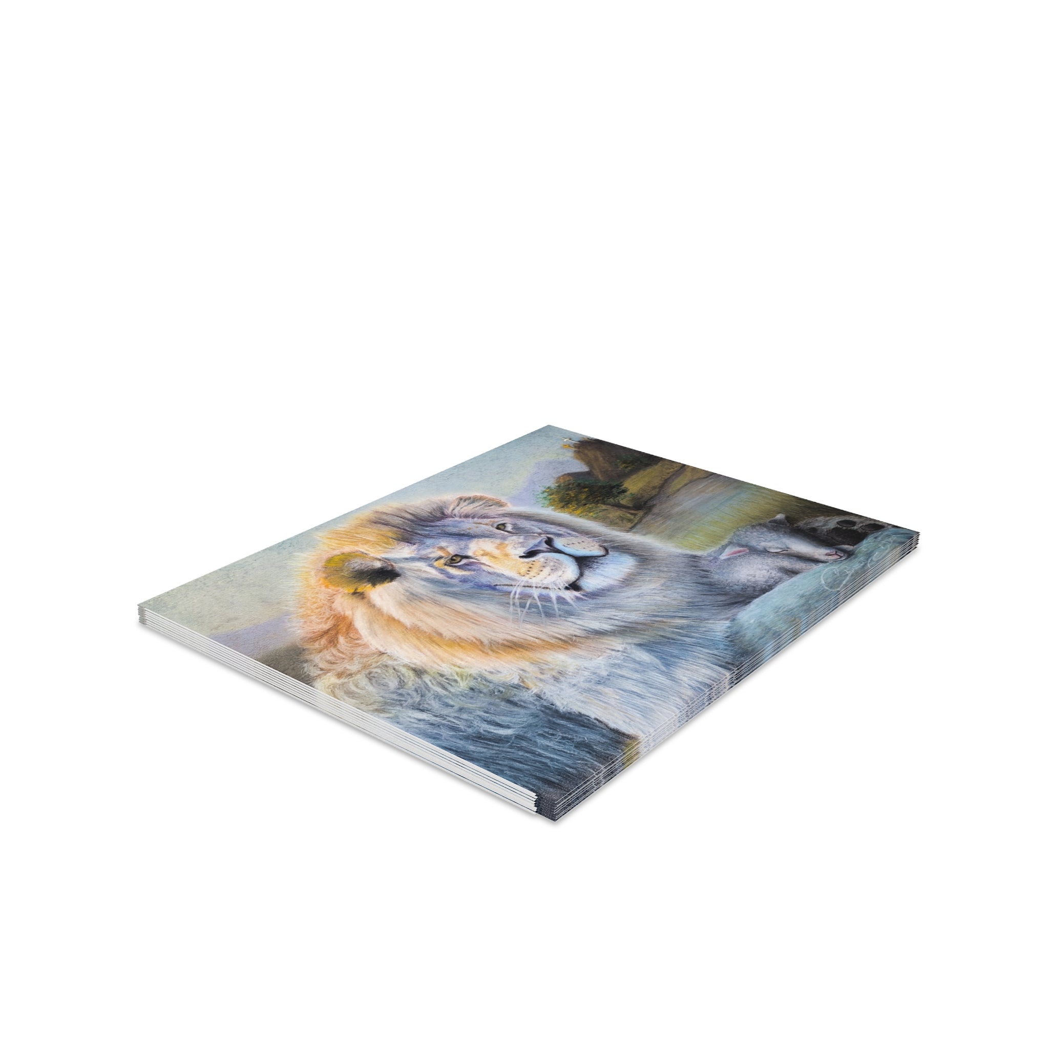 Lion and Lamb Greeting Cards – Pack of 8/16/24, Faith Inspired Note Cards
